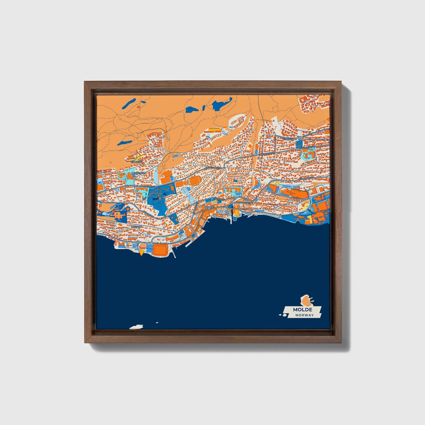 Molde Norway Colorful City Map Canvas Print • Dark Wooden Framed