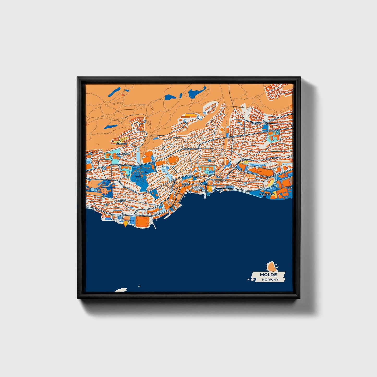 Molde Norway Colorful City Map Canvas Print • Black Framed