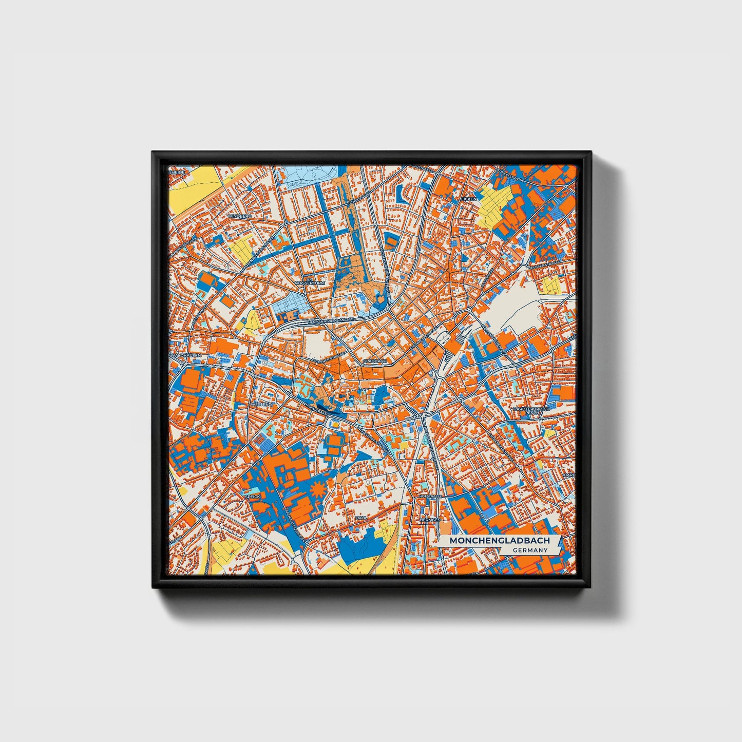 Mönchengladbach Germany Colorful City Map Canvas Print • Black Framed