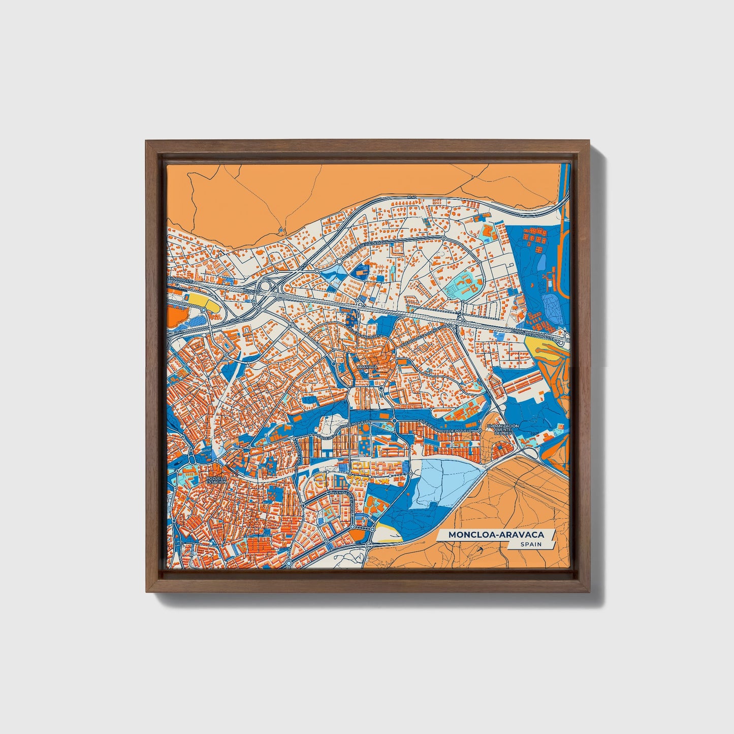 Moncloa-Aravaca Spain Colorful City Map Canvas Print • Dark Wooden Framed