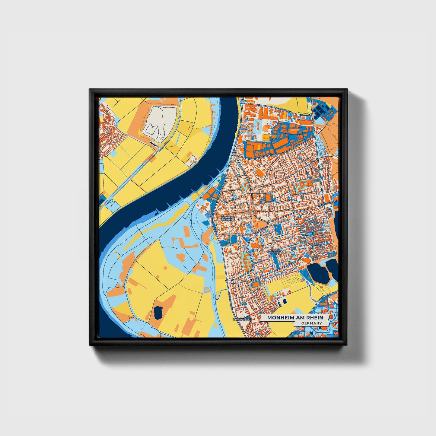 Monheim Am Rhein Germany Colorful City Map Canvas Print • Black Framed