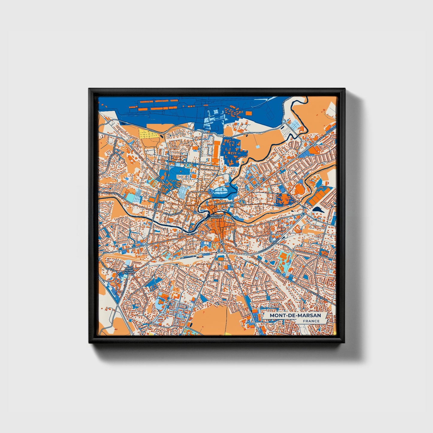 Mont-De-Marsan France Colorful City Map Canvas Print • Black Framed