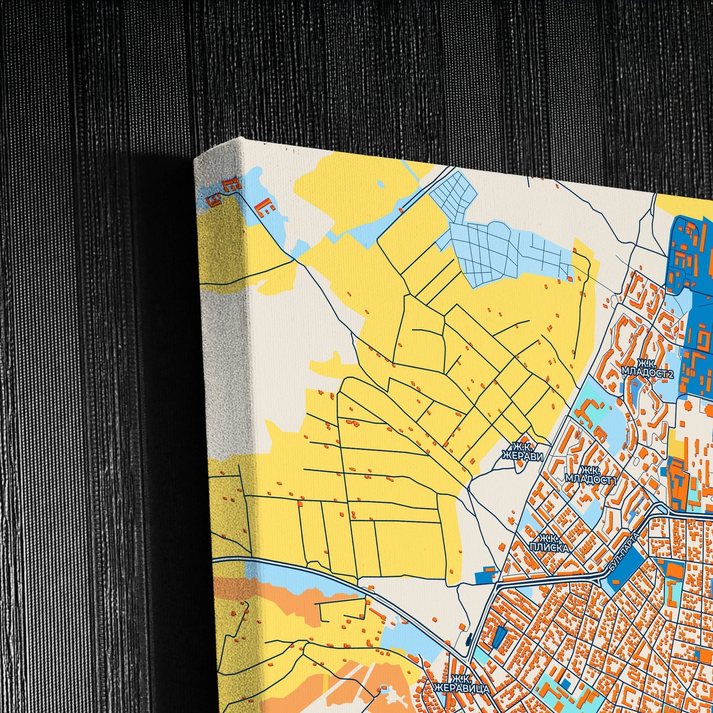 Монтана Bulgaria Colorful City Map Canvas Print Detail