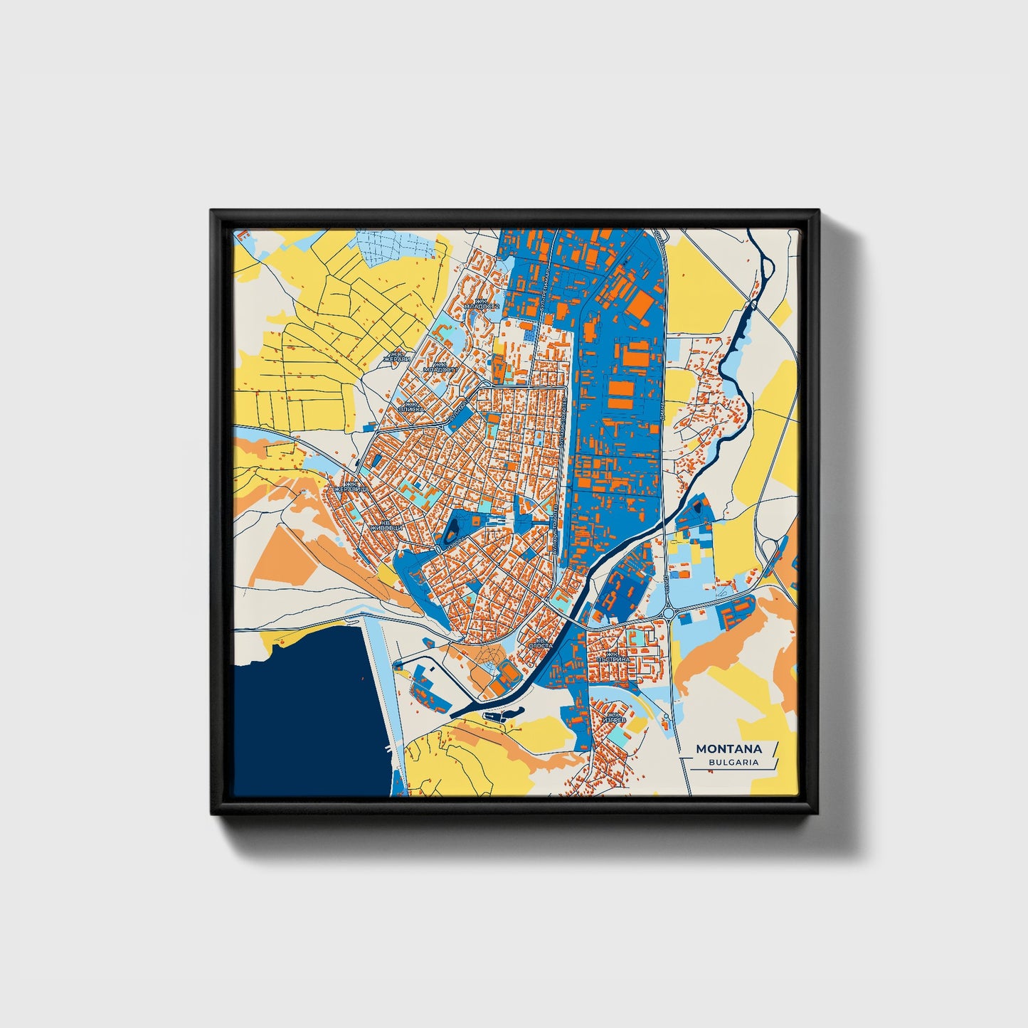 Монтана Bulgaria Colorful City Map Canvas Print • Black Framed