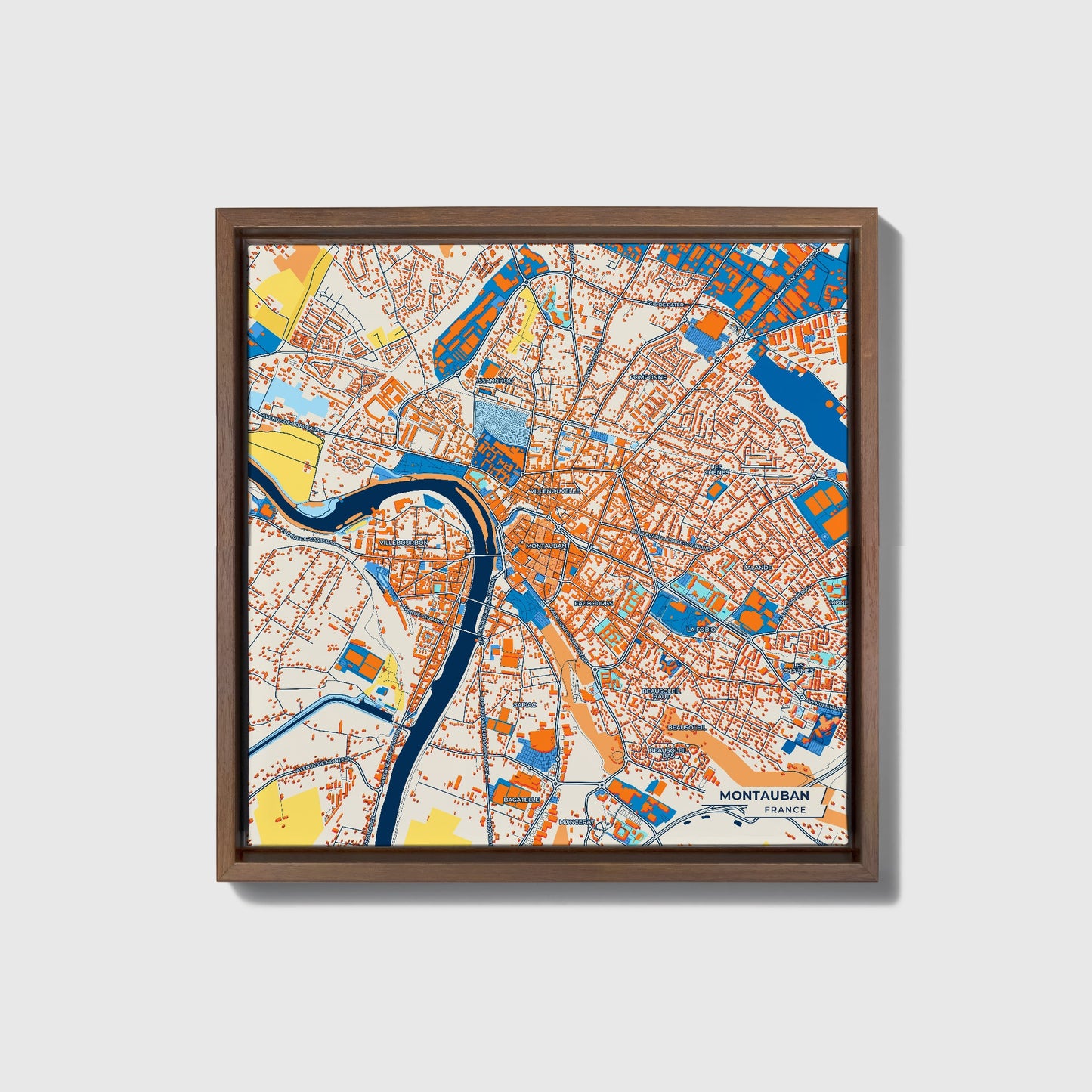 Montauban France Colorful City Map Canvas Print • Dark Wooden Framed