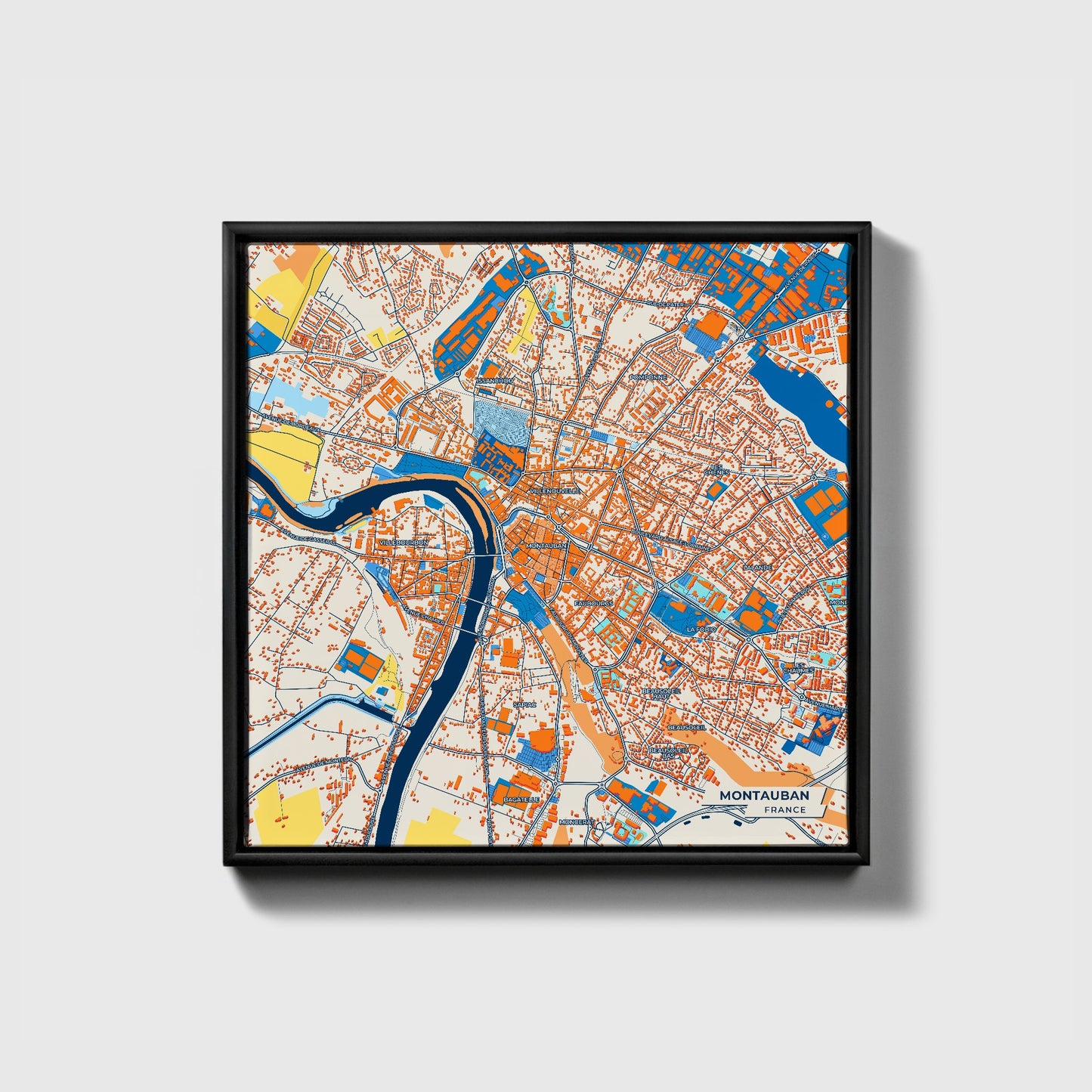 Montauban France Colorful City Map Canvas Print • Black Framed