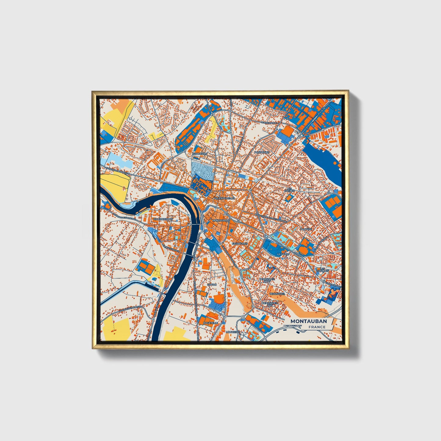 Montauban France Colorful City Map Canvas Print • Gold Framed