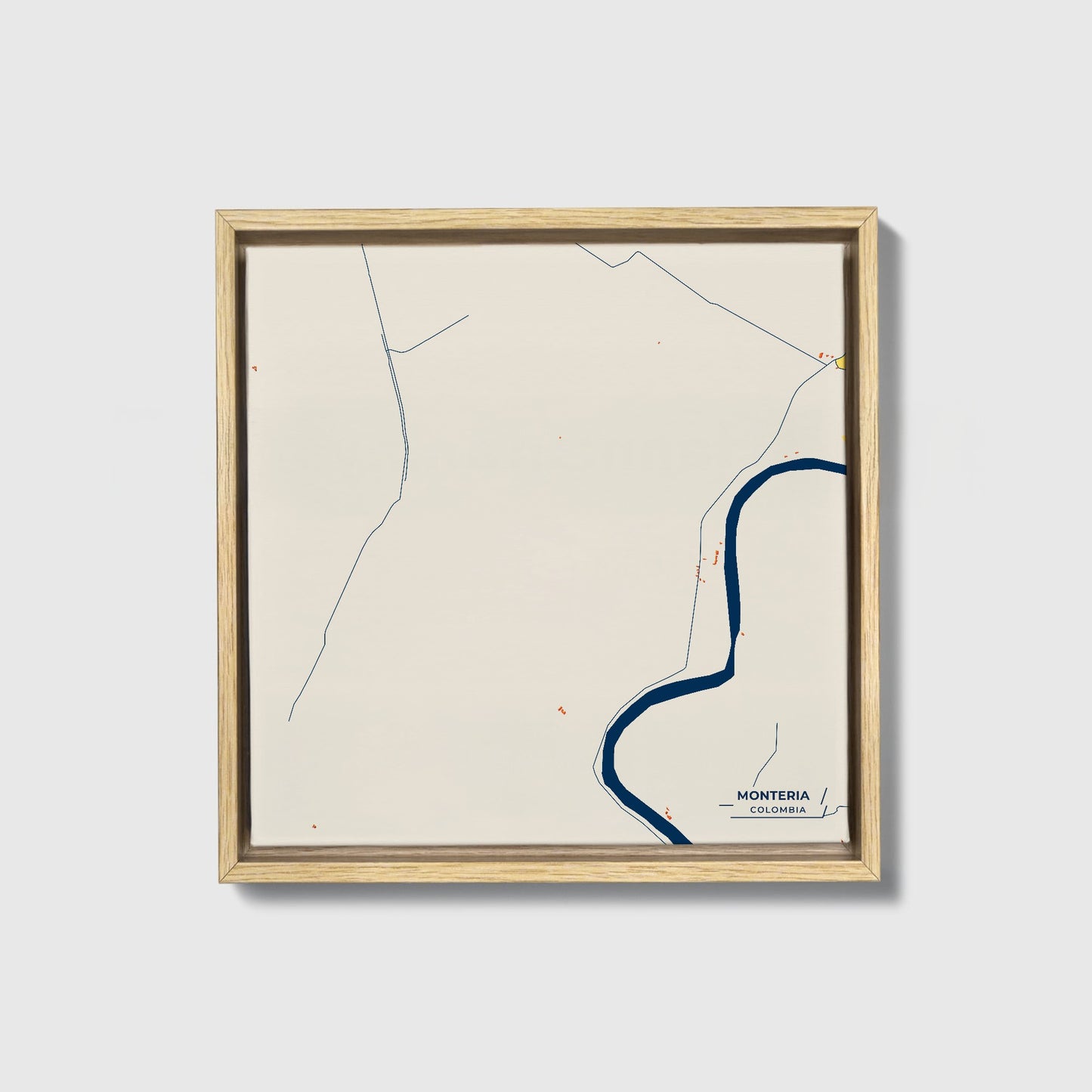 Monteria Colombia Colorful City Map Canvas Print • Natural Wooden Framed