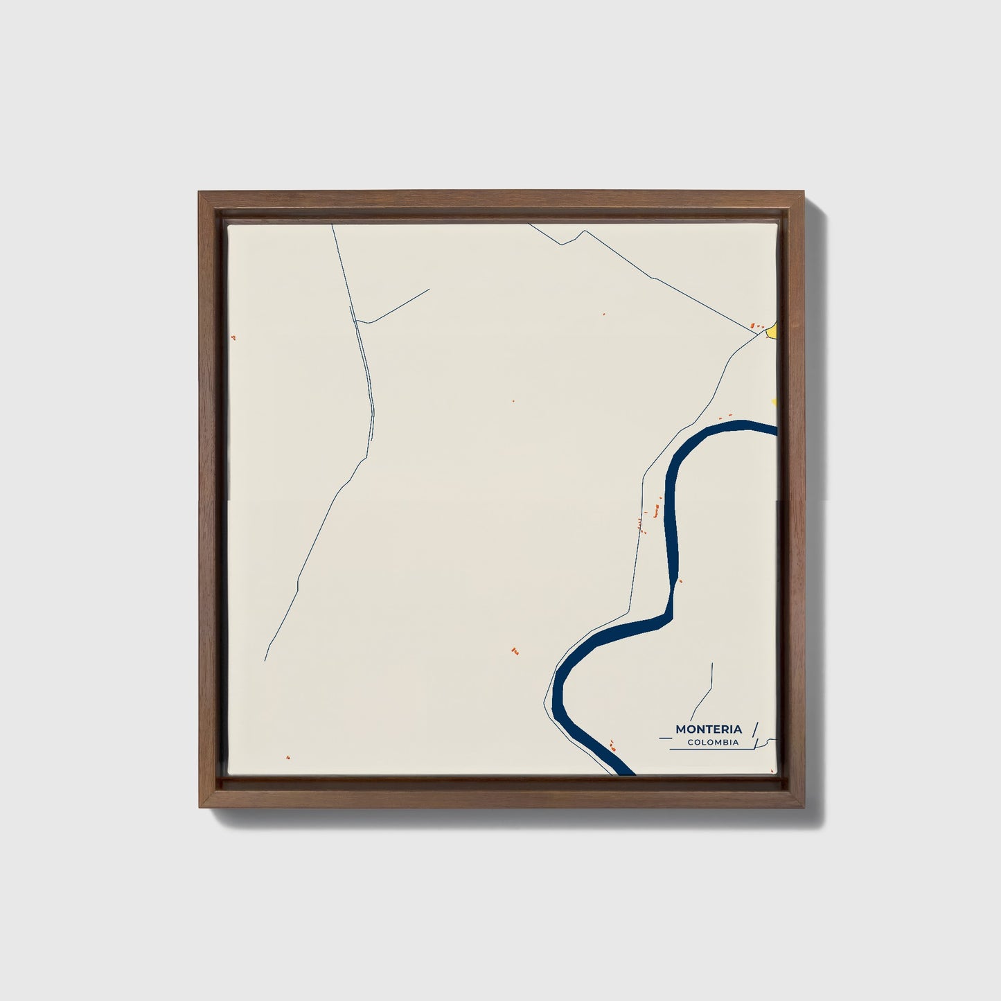 Monteria Colombia Colorful City Map Canvas Print • Dark Wooden Framed