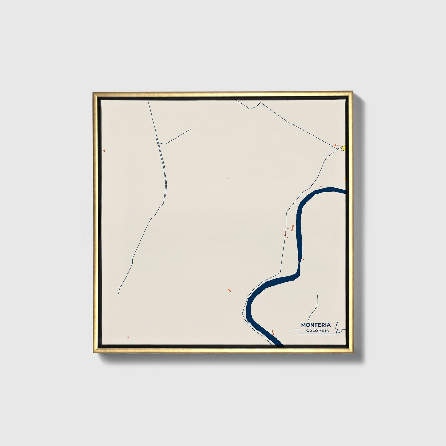 Monteria Colombia Colorful City Map Canvas Print • Gold Framed