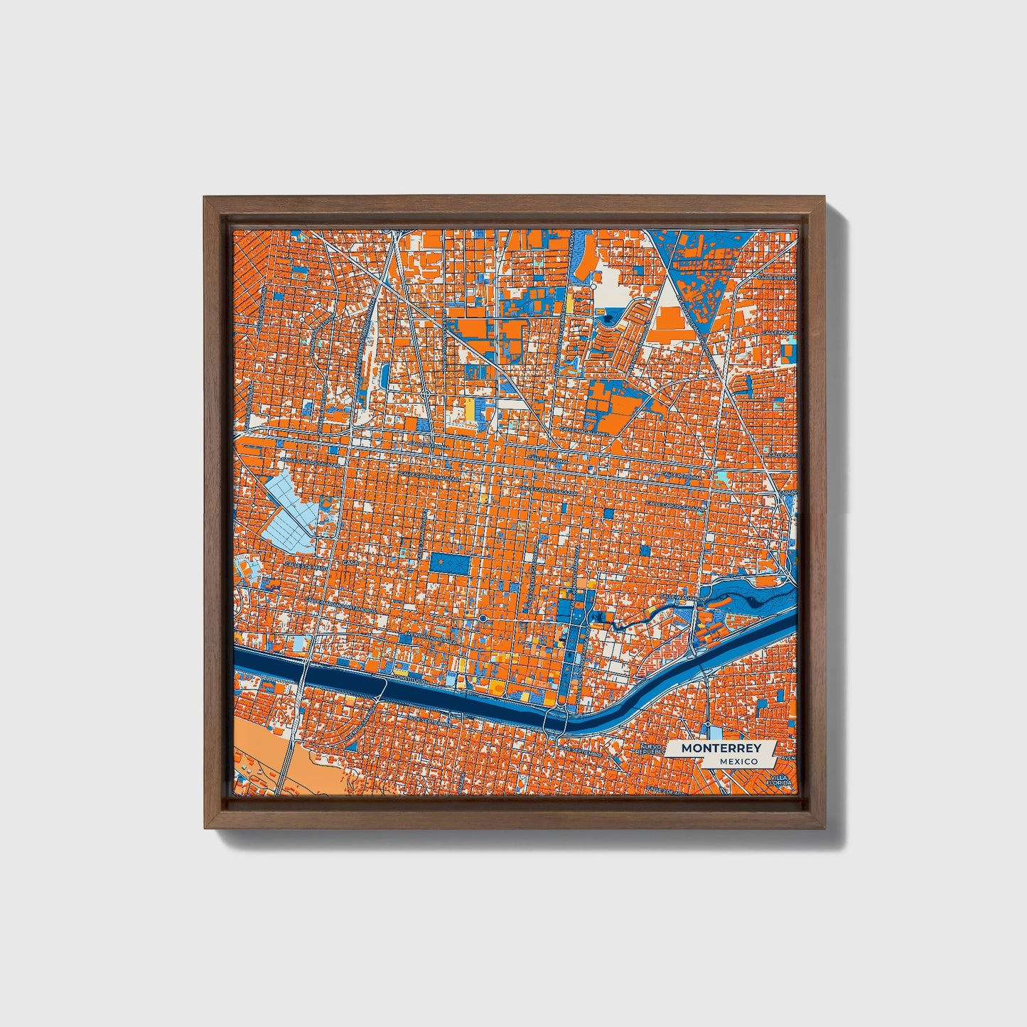 Monterrey Mexico Colorful City Map Canvas Print • Dark Wooden Framed