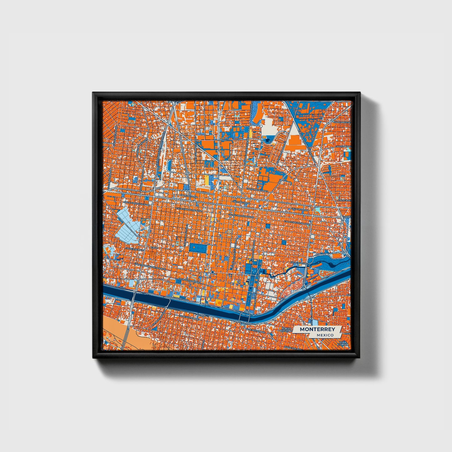 Monterrey Mexico Colorful City Map Canvas Print • Black Framed