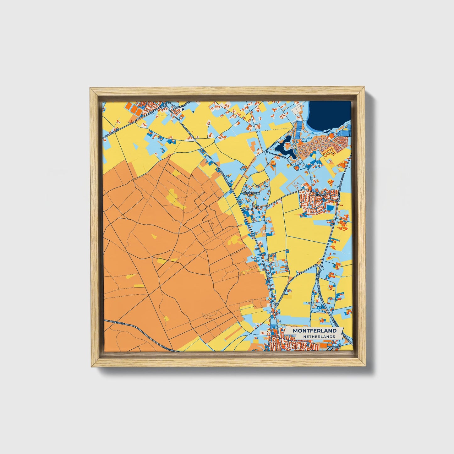 Montferland Netherlands Colorful City Map Canvas Print • Natural Wooden Framed