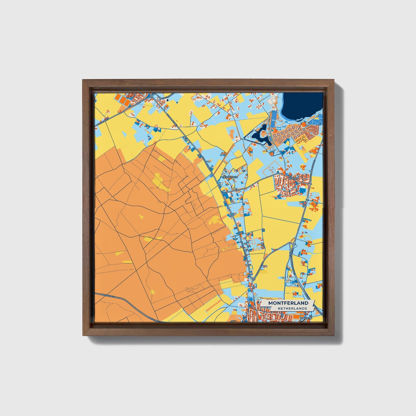 Montferland Netherlands Colorful City Map Canvas Print • Dark Wooden Framed