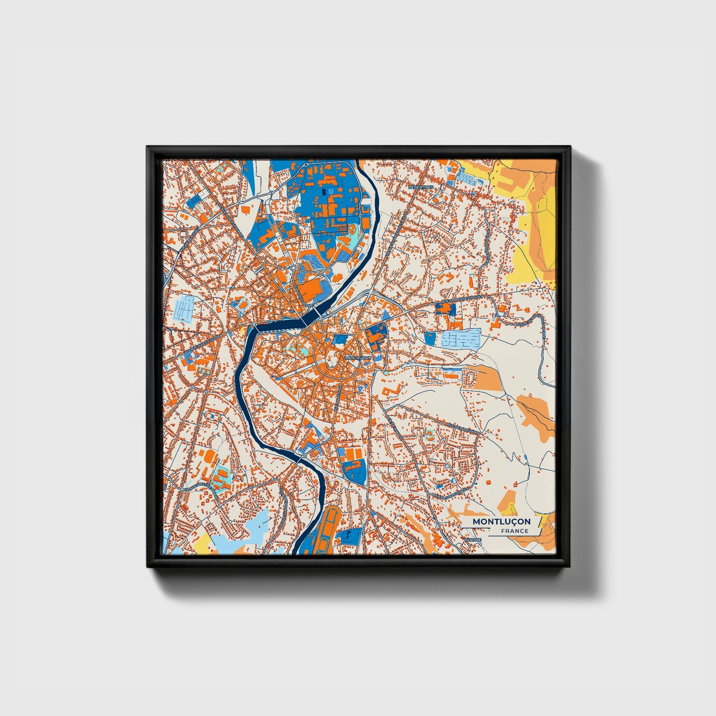 Montluçon France Colorful City Map Canvas Print • Black Framed