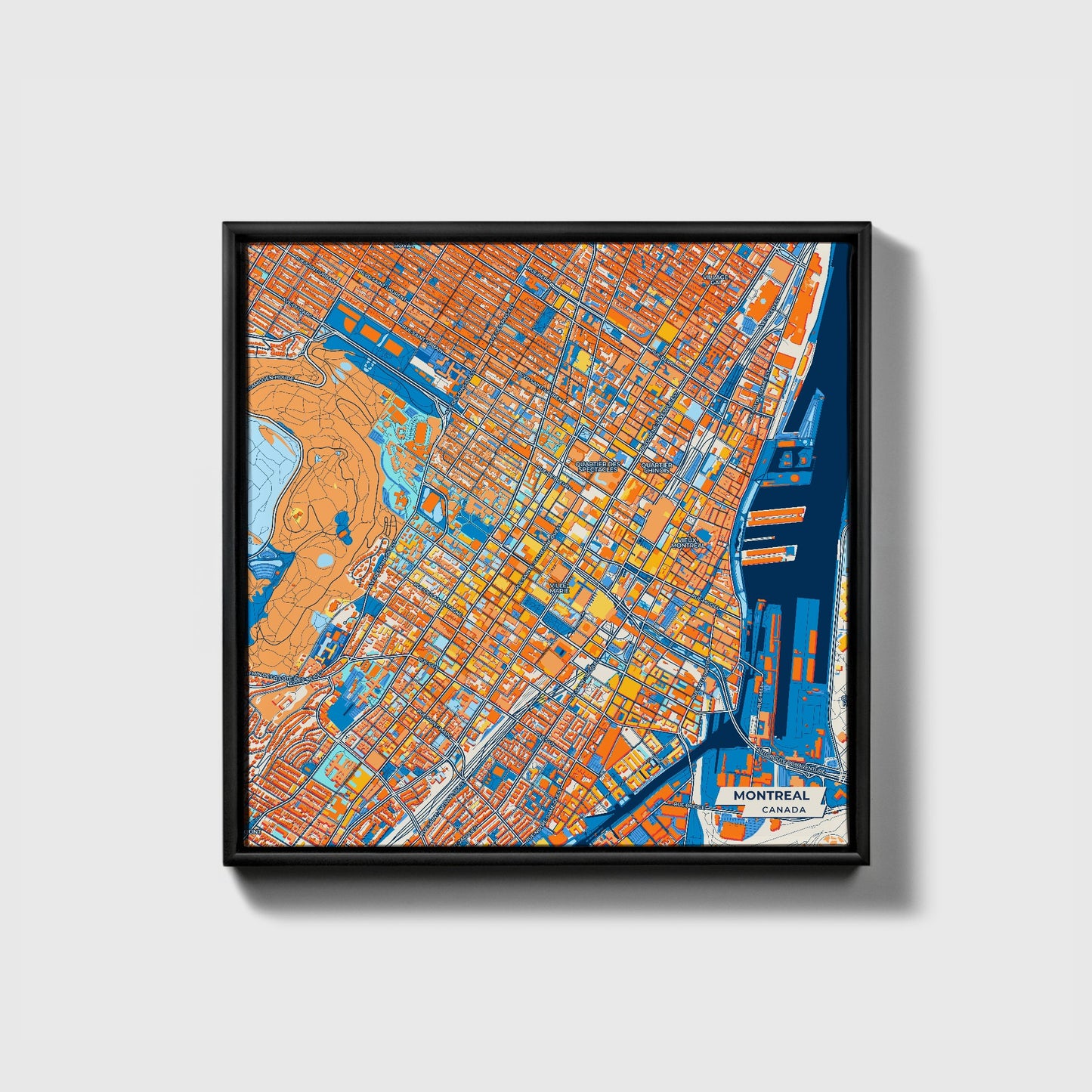 Montreal Canada Colorful City Map Canvas Print • Black Framed