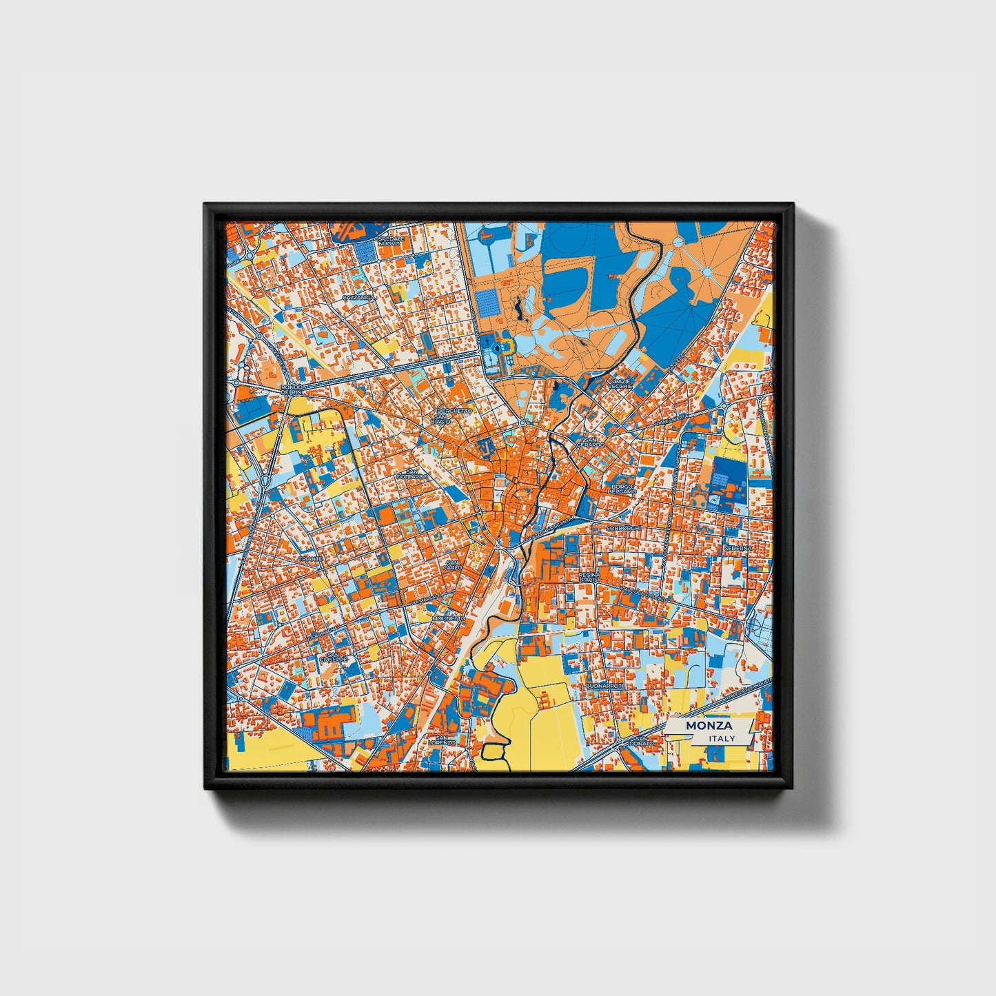 Monza Italy Colorful City Map Canvas Print • Black Framed