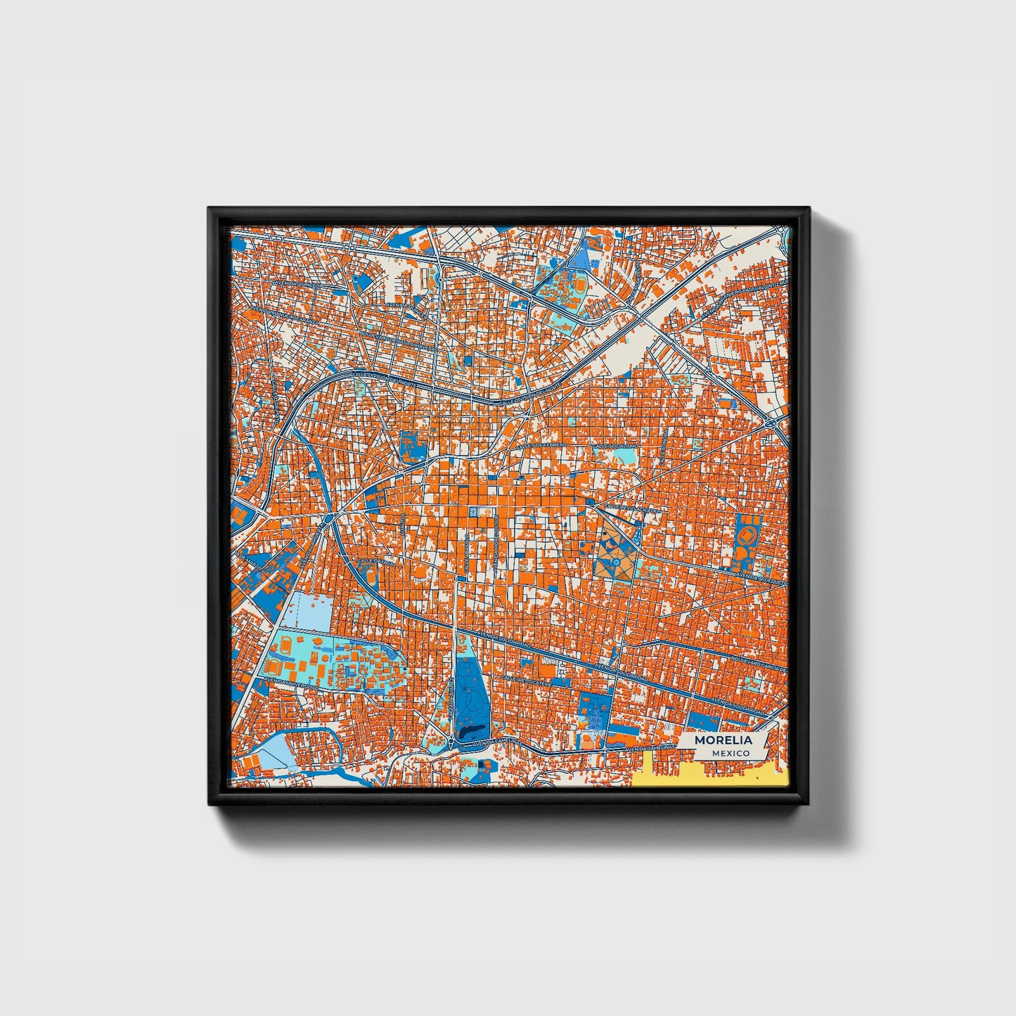 Morelia Mexico Colorful City Map Canvas Print • Black Framed