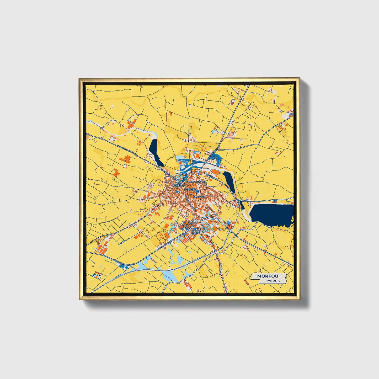 Mórfou   Cyprus Colorful City Map Canvas Print • Gold Framed