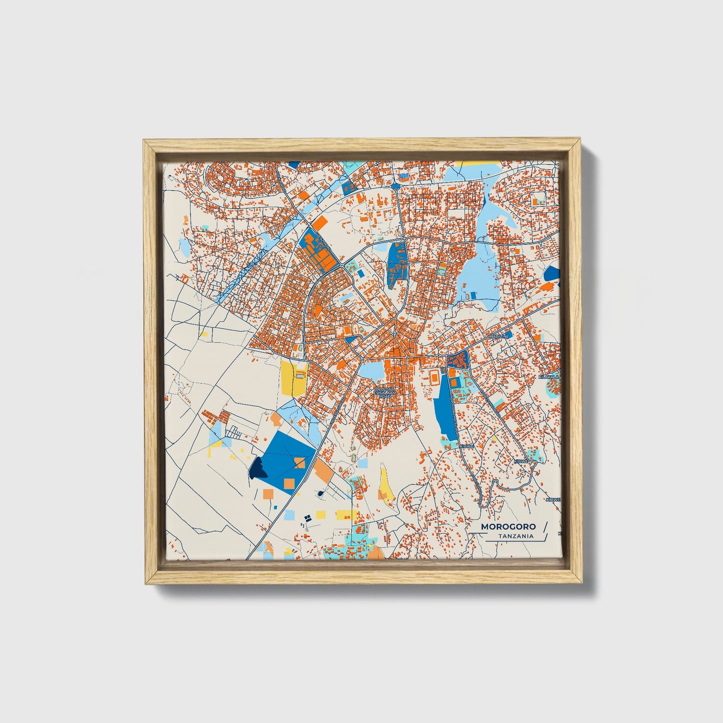 Morogoro Tanzania Colorful City Map Canvas Print • Natural Wooden Framed