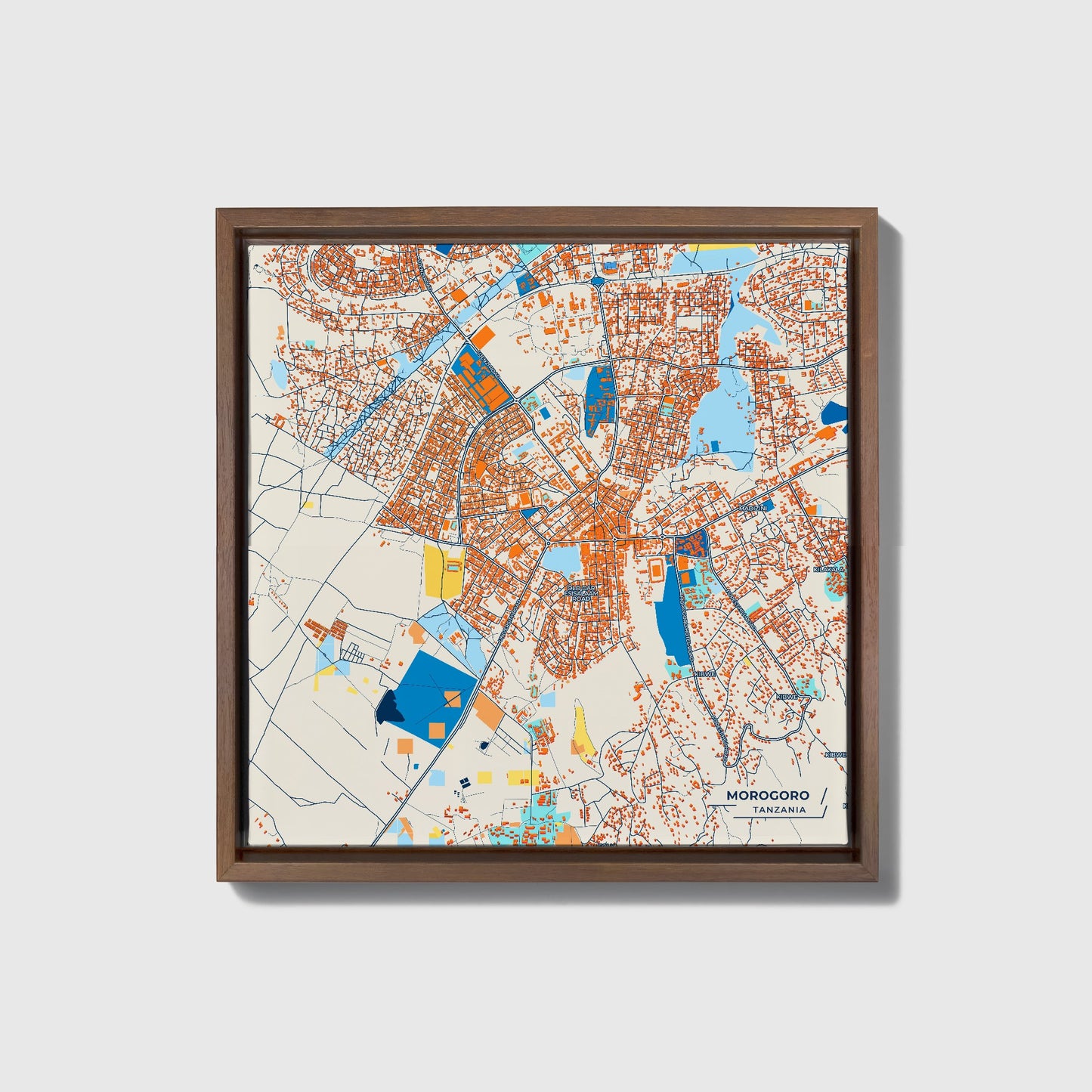 Morogoro Tanzania Colorful City Map Canvas Print • Dark Wooden Framed
