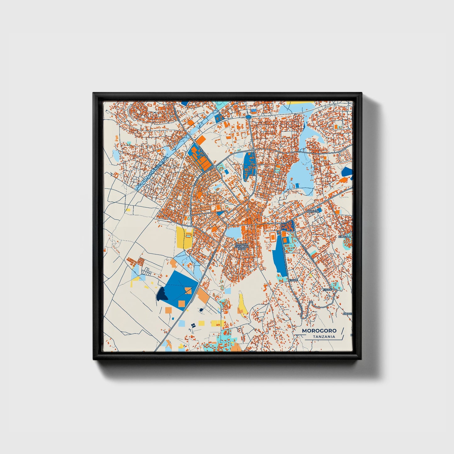 Morogoro Tanzania Colorful City Map Canvas Print • Black Framed