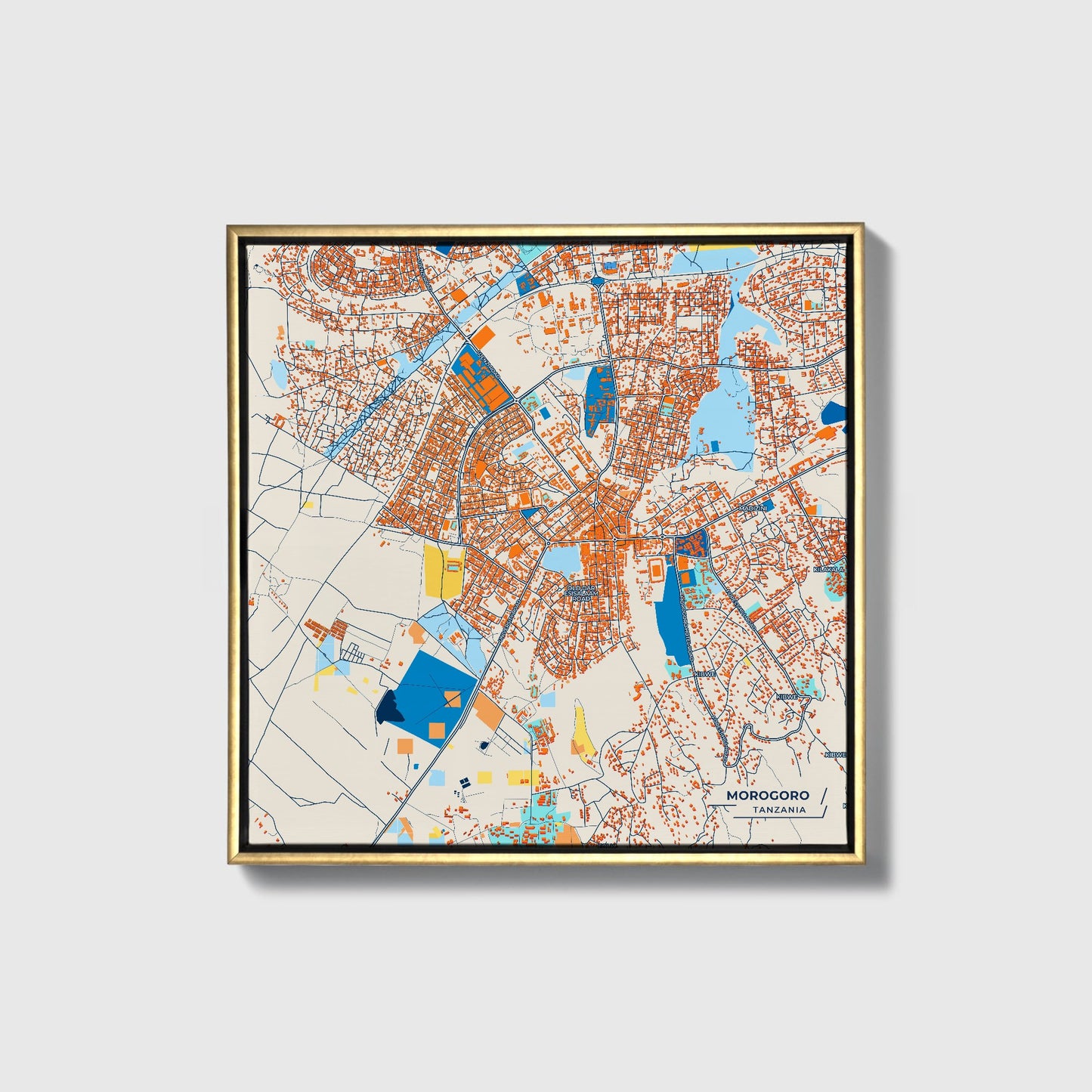 Morogoro Tanzania Colorful City Map Canvas Print • Gold Framed
