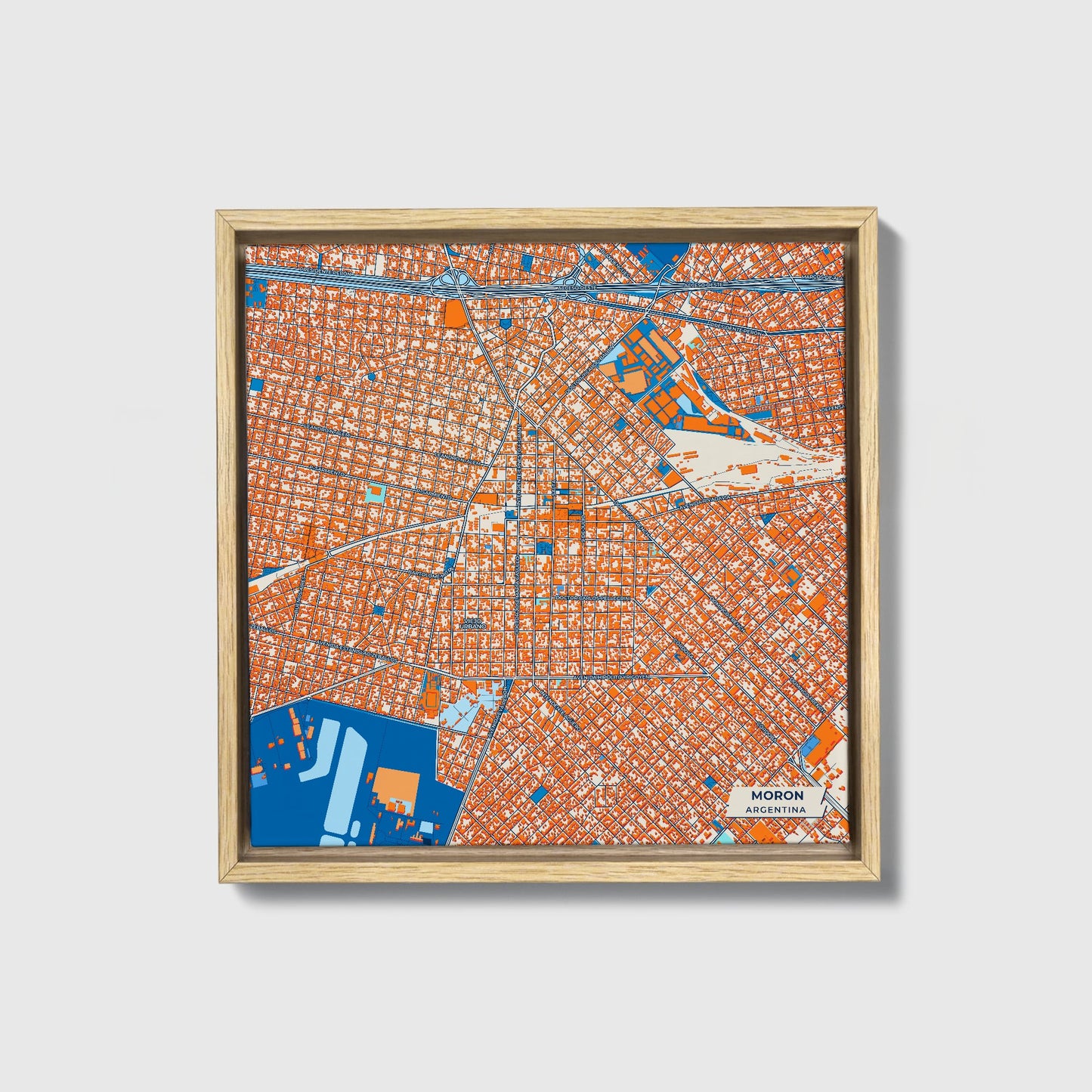 Moron Argentina Colorful City Map Canvas Print • Natural Wooden Framed