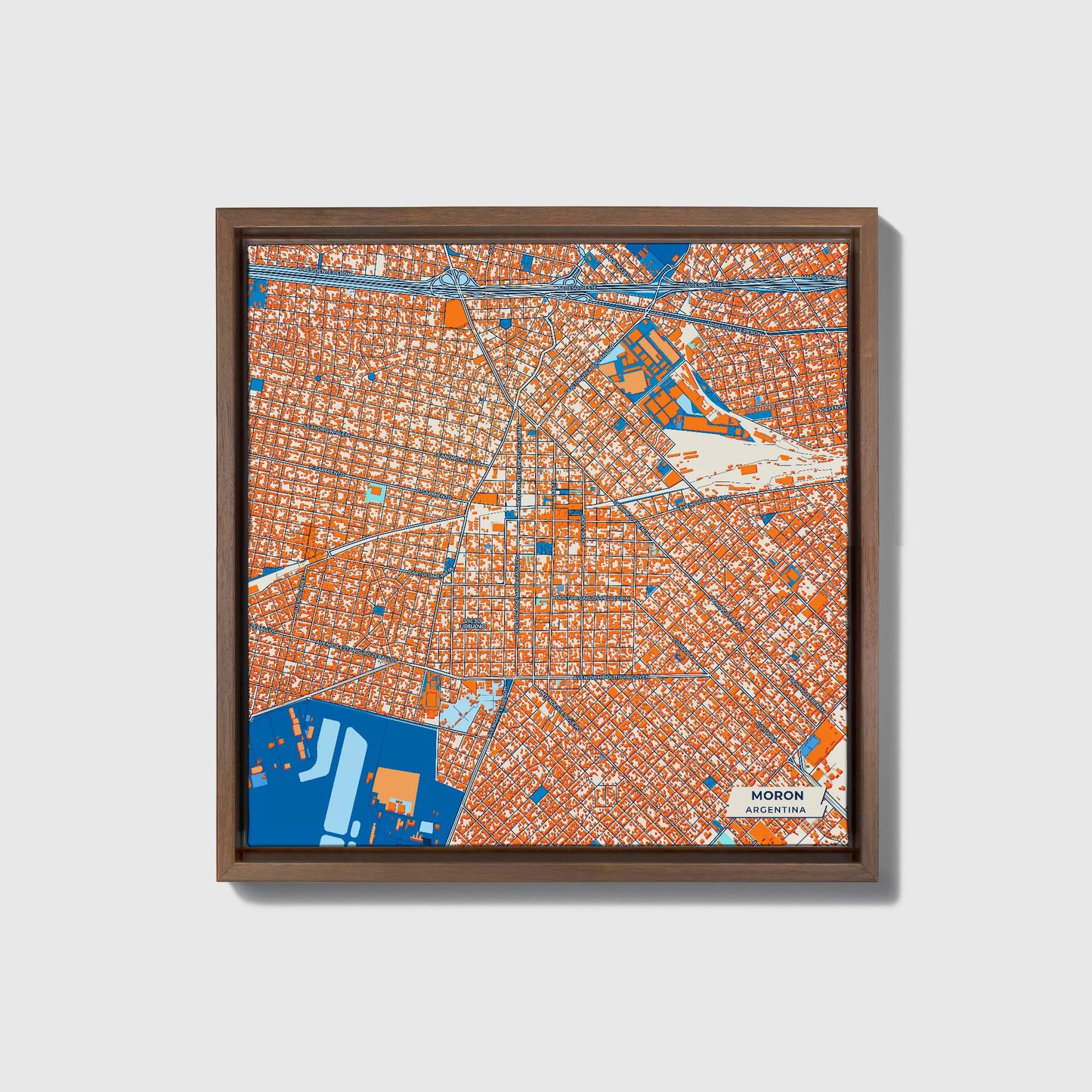 Moron Argentina Colorful City Map Canvas Print • Dark Wooden Framed