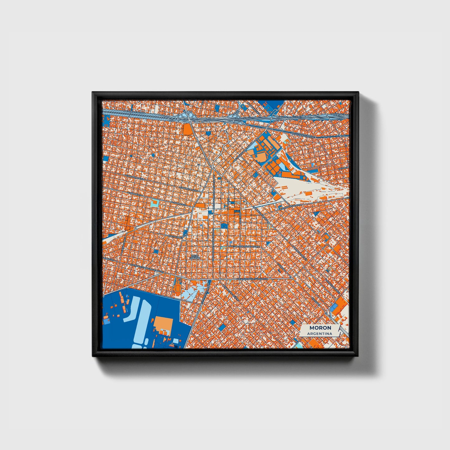 Moron Argentina Colorful City Map Canvas Print • Black Framed