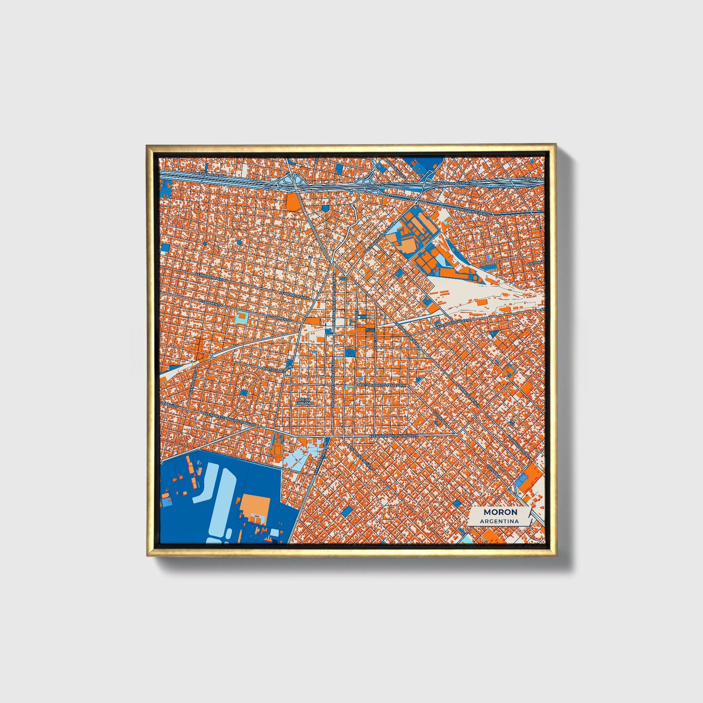 Moron Argentina Colorful City Map Canvas Print • Gold Framed