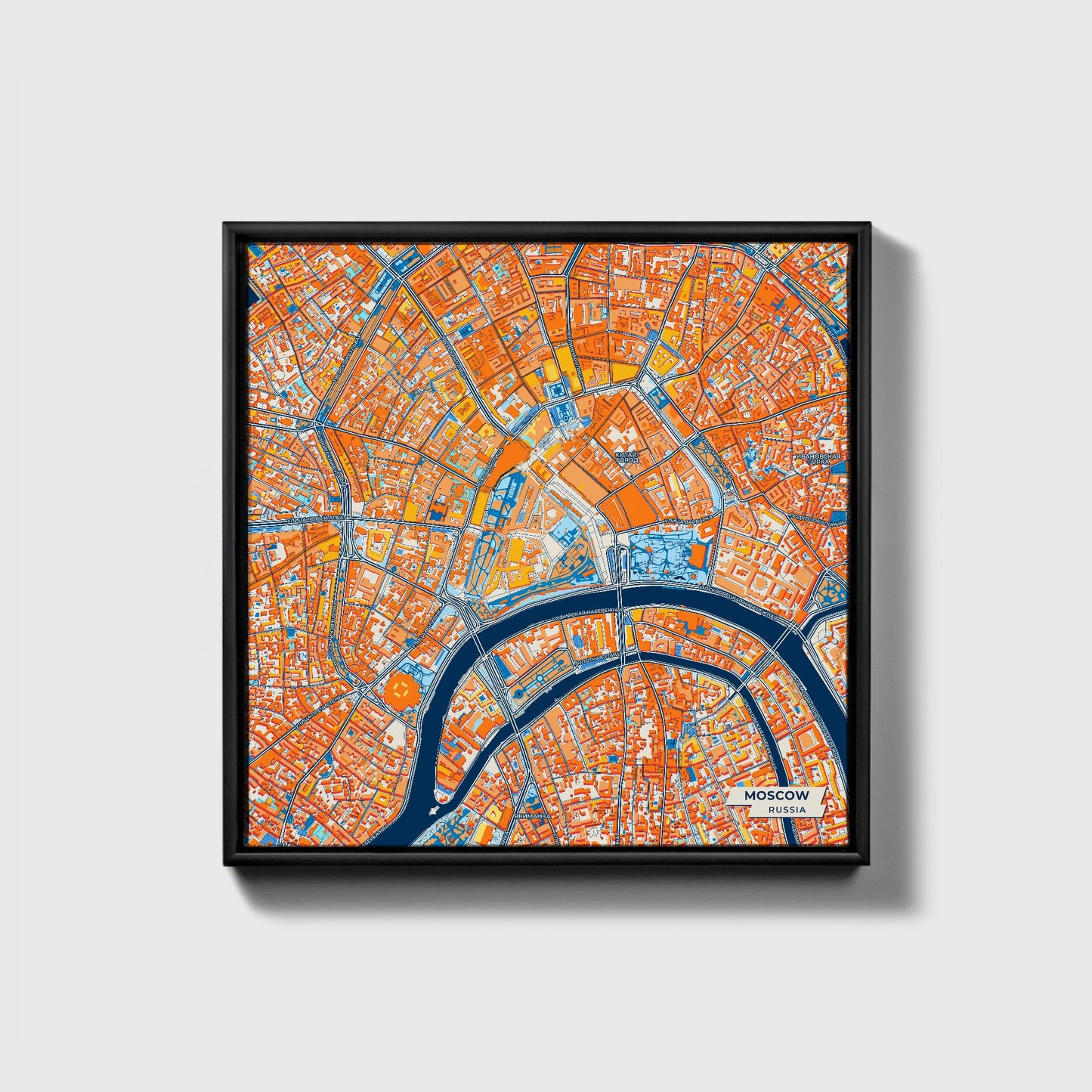 Москва Russia Colorful City Map Canvas Print • Black Framed