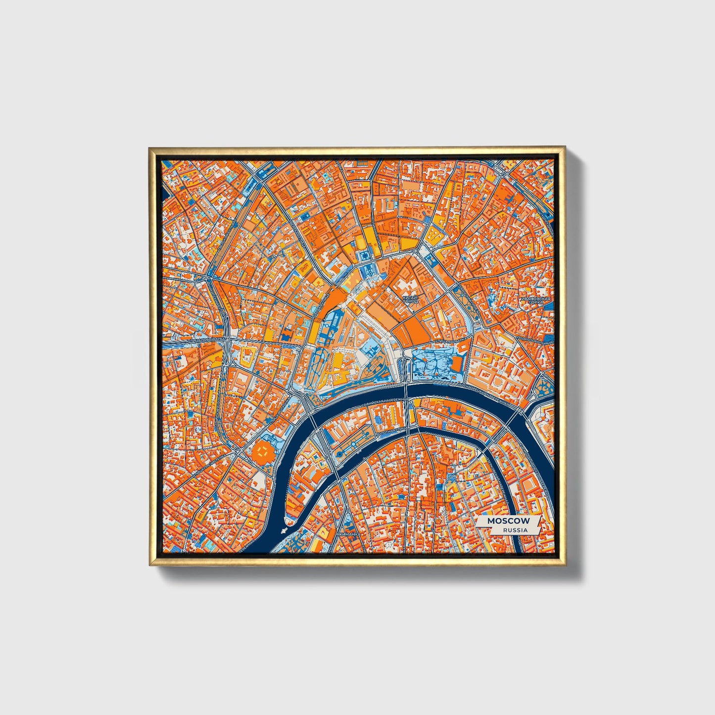 Москва Russia Colorful City Map Canvas Print • Gold Framed