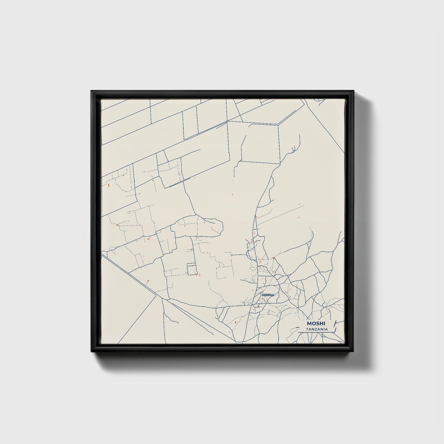 Moshi Tanzania Colorful City Map Canvas Print • Black Framed