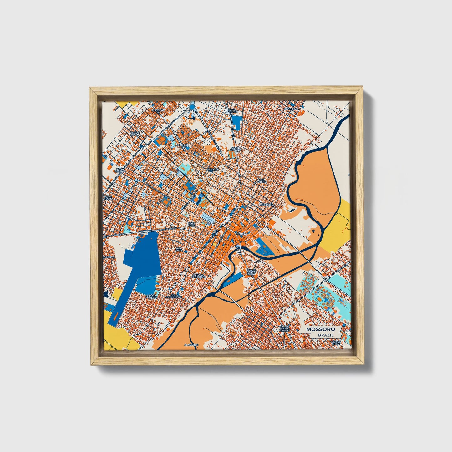 Mossoro Brazil Colorful City Map Canvas Print • Natural Wooden Framed