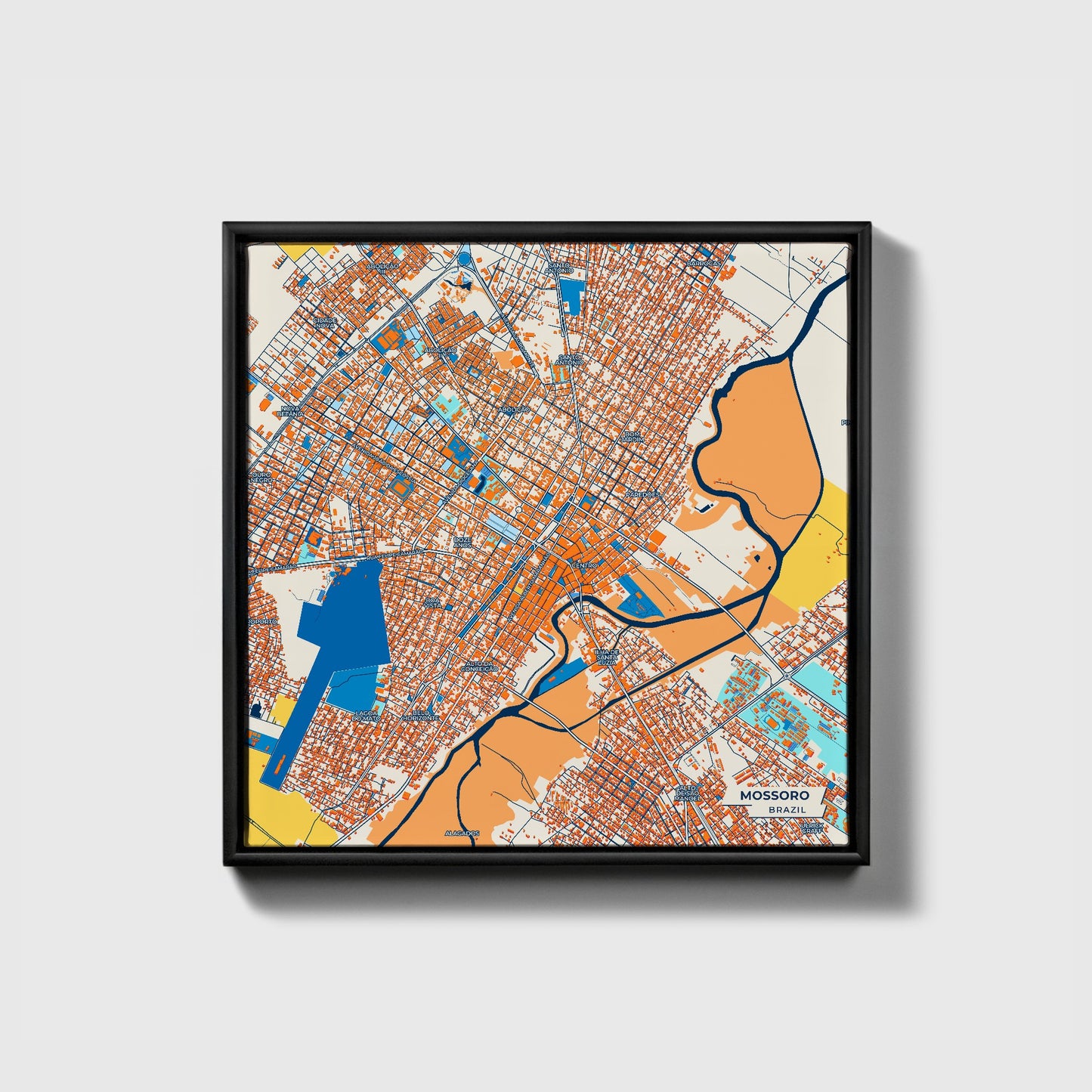 Mossoro Brazil Colorful City Map Canvas Print • Black Framed