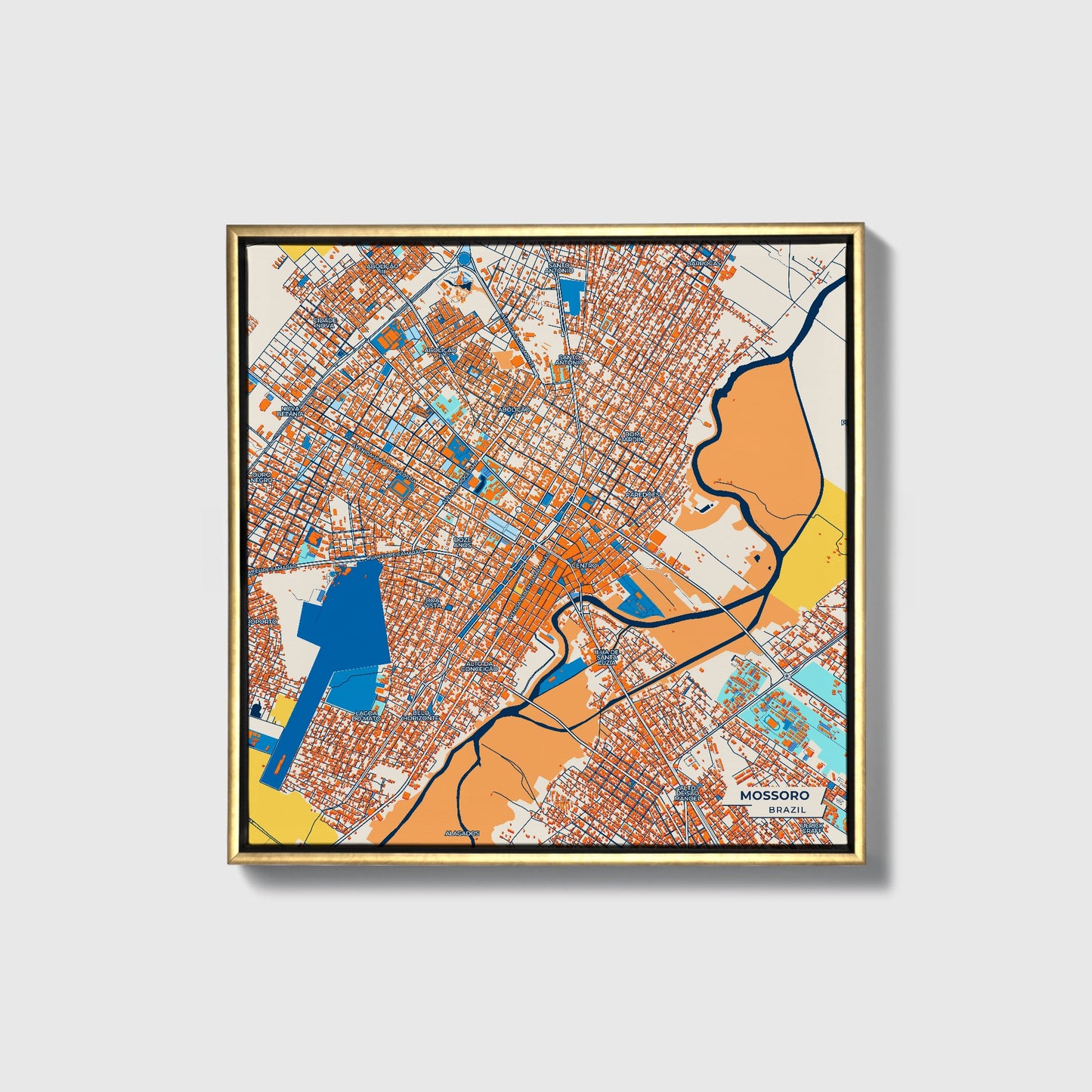 Mossoro Brazil Colorful City Map Canvas Print • Gold Framed