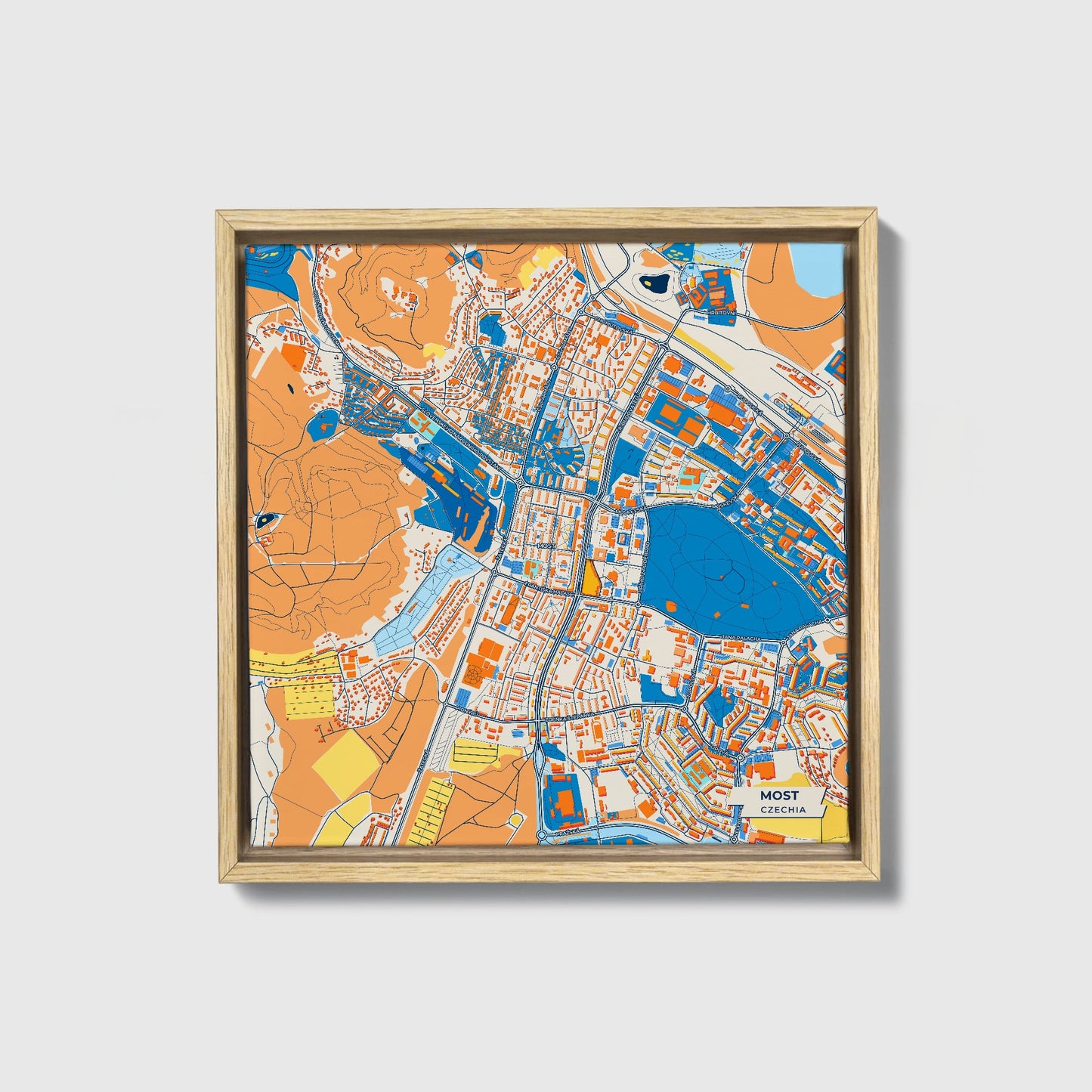 Většina Czechia Colorful City Map Canvas Print • Natural Wooden Framed