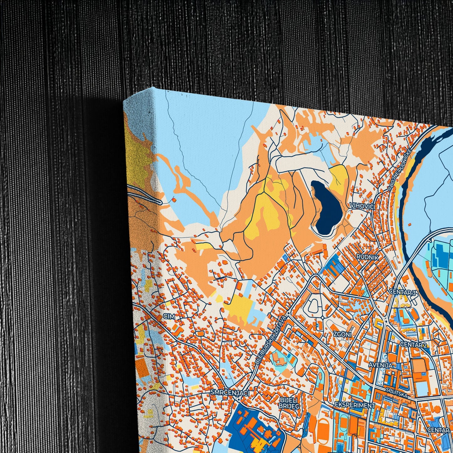 Mostar Bosnia And Herzegovina Colorful City Map Canvas Print Detail