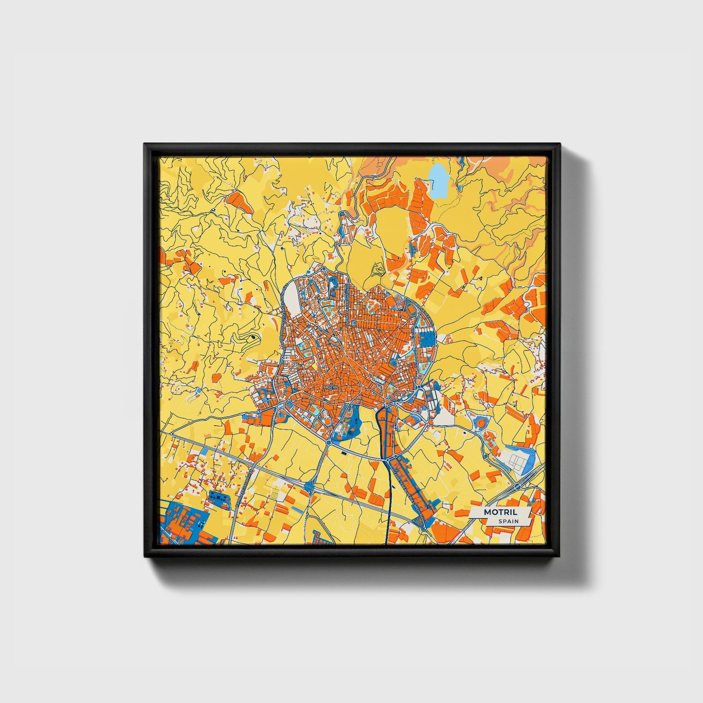 Motril Spain Colorful City Map Canvas Print • Black Framed