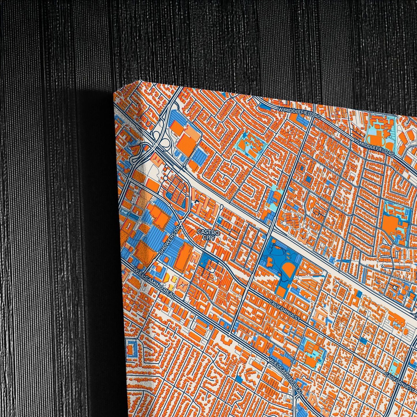 Mountain View California Colorful City Map Canvas Print Detail
