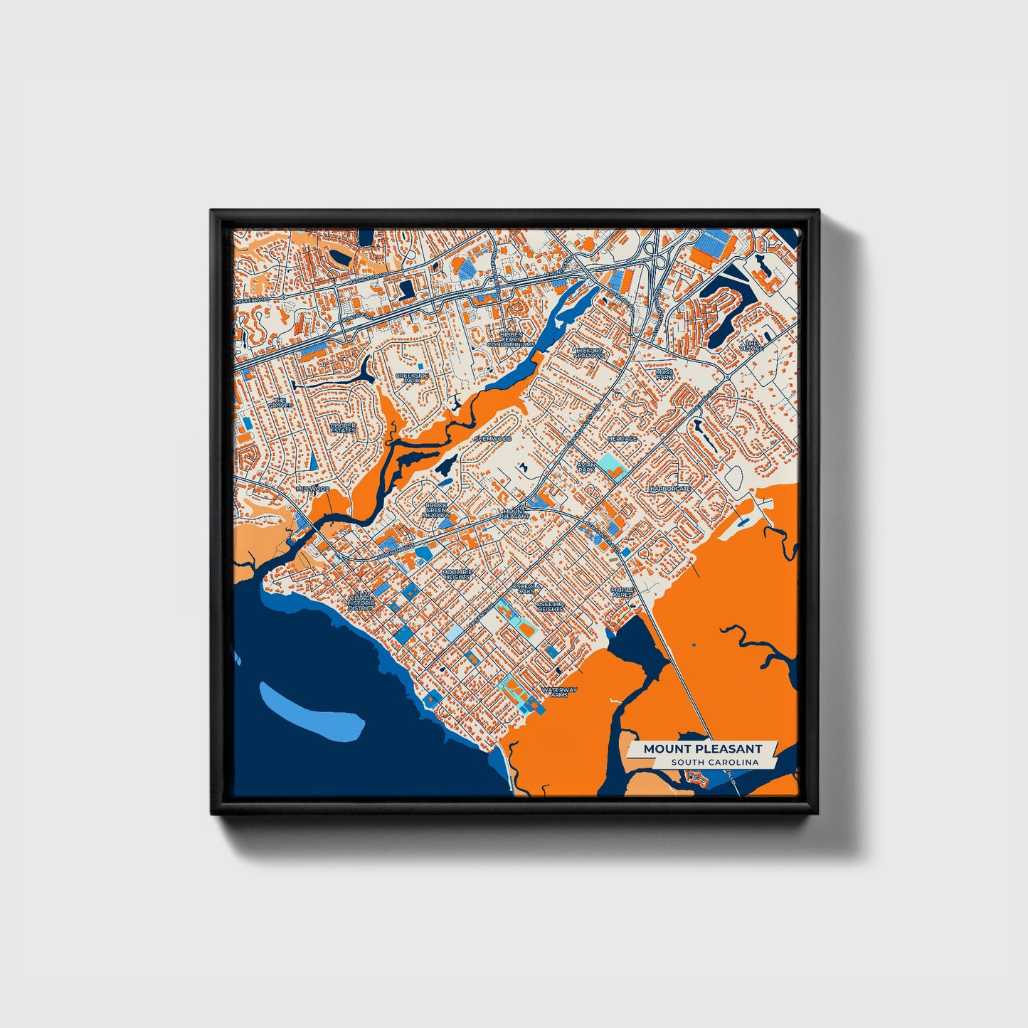 Mount Pleasant South Carolina Colorful City Map Canvas Print • Black Framed