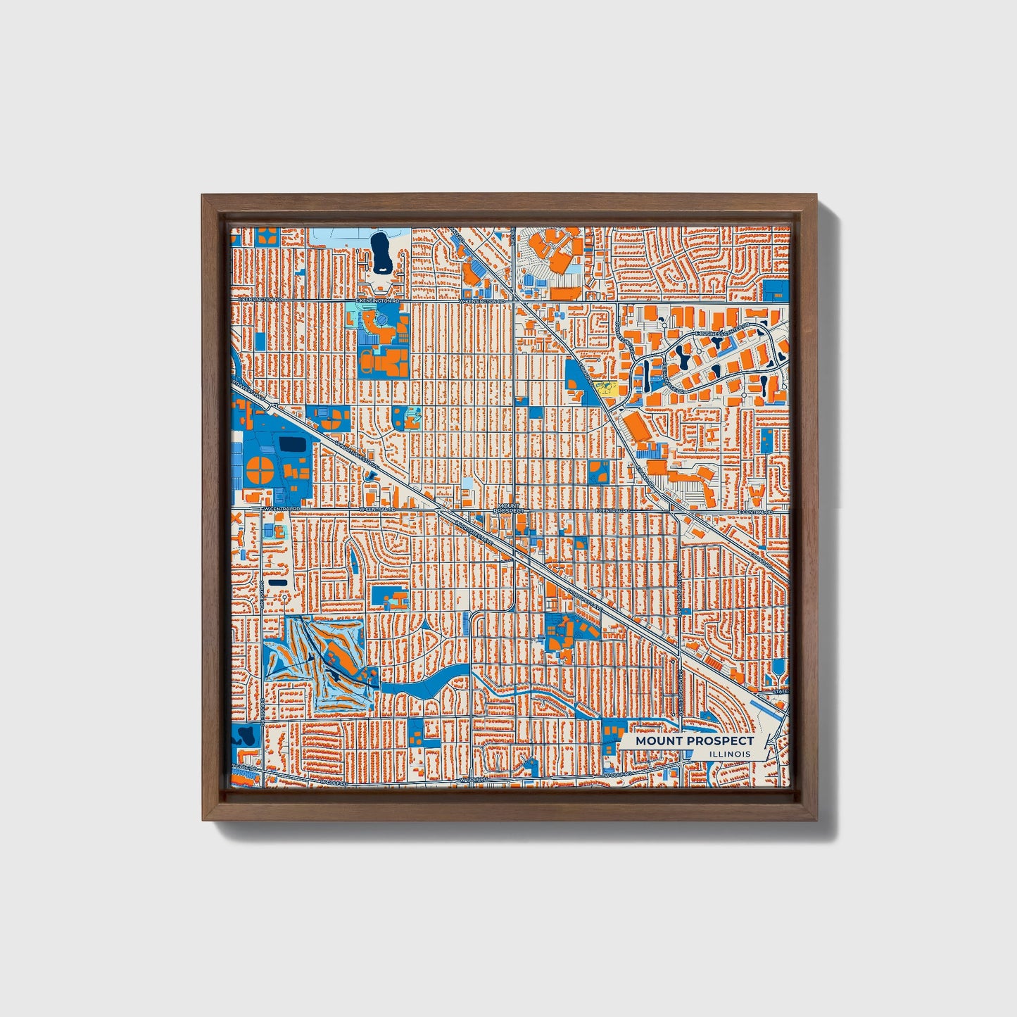 Mount Prospect Illinois Colorful City Map Canvas Print • Dark Wooden Framed
