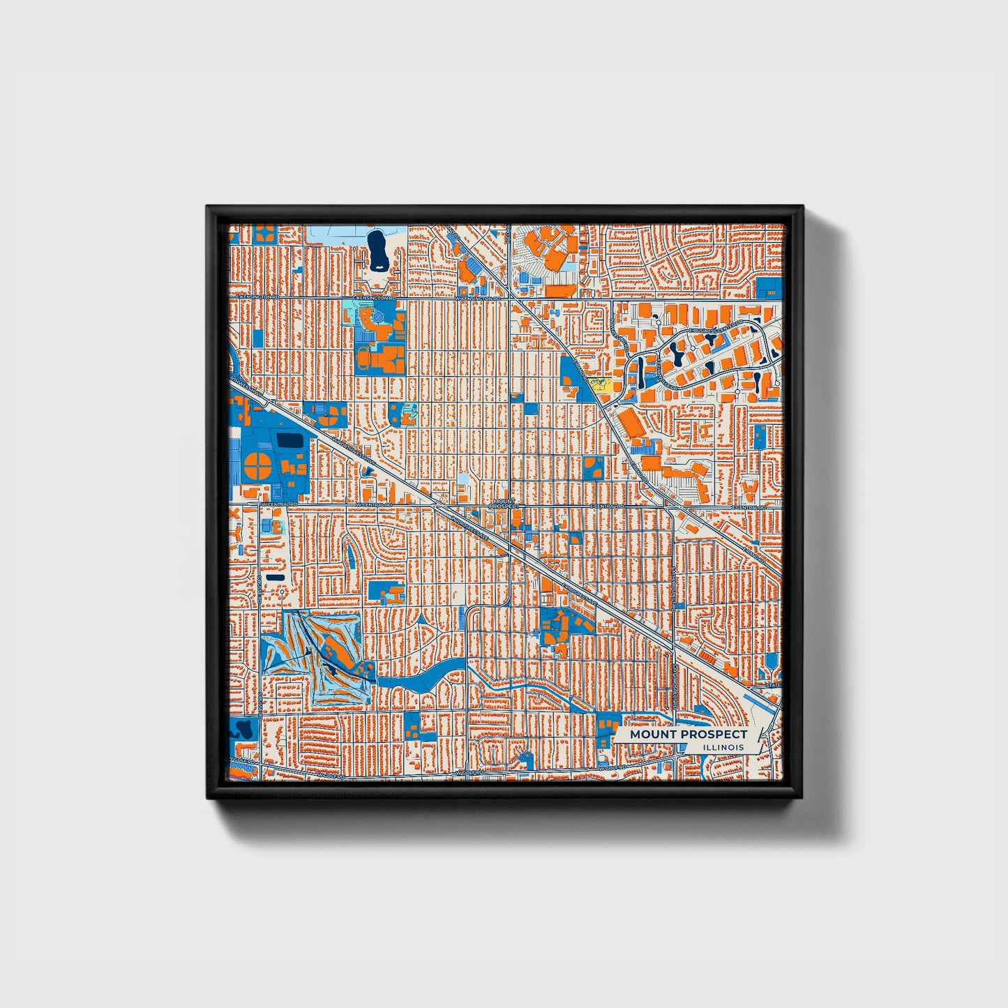 Mount Prospect Illinois Colorful City Map Canvas Print • Black Framed