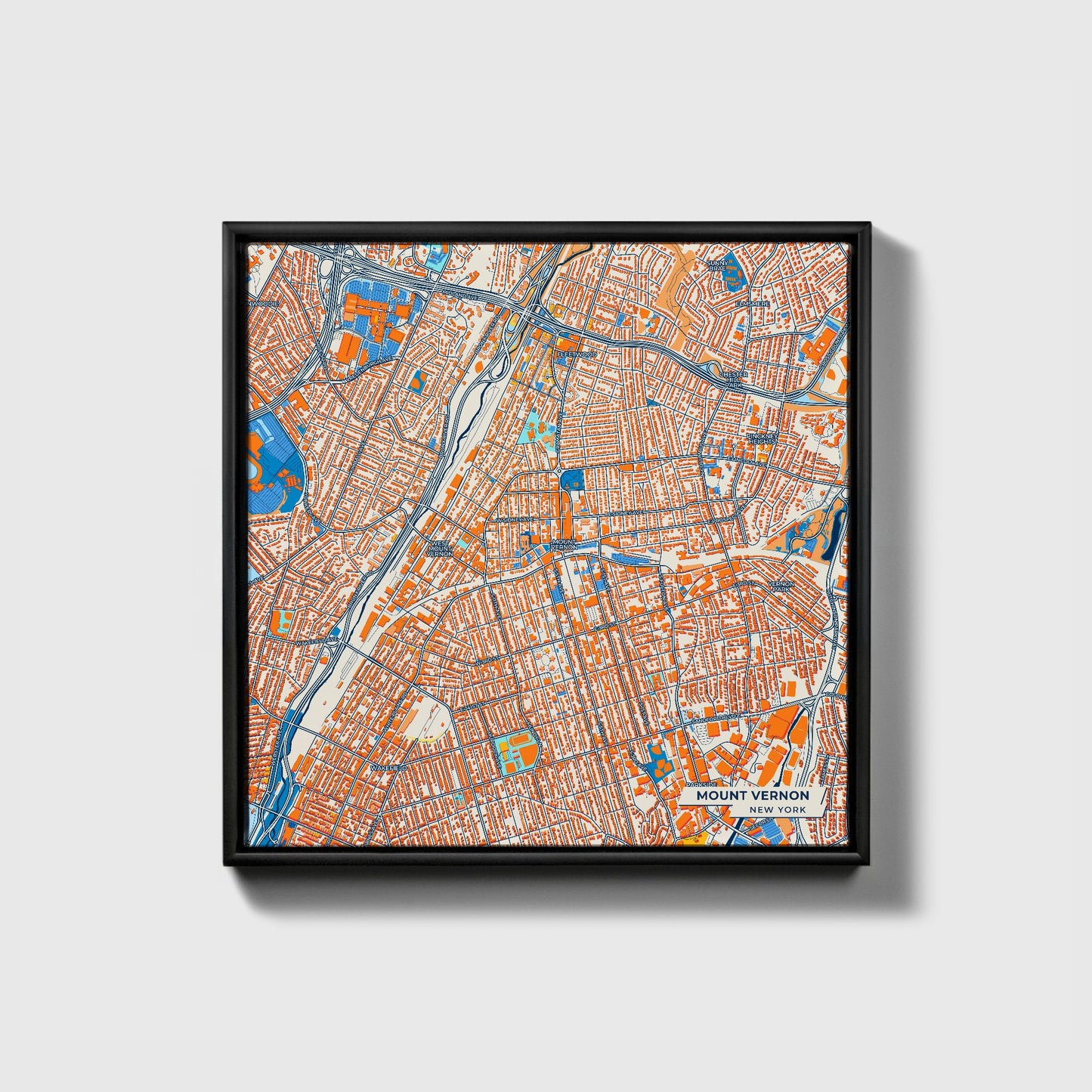 Mount Vernon New York Colorful City Map Canvas Print • Black Framed