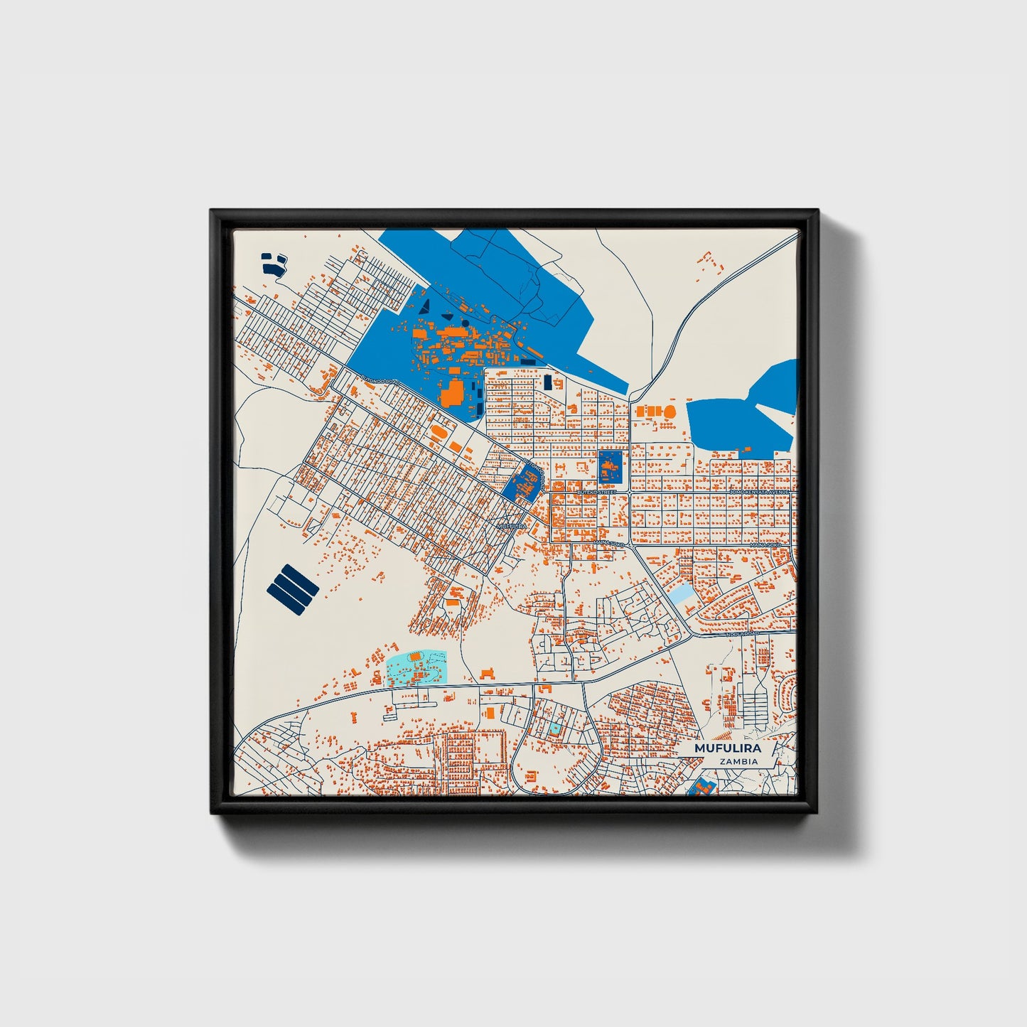 Mufulira Zambia Colorful City Map Canvas Print • Black Framed