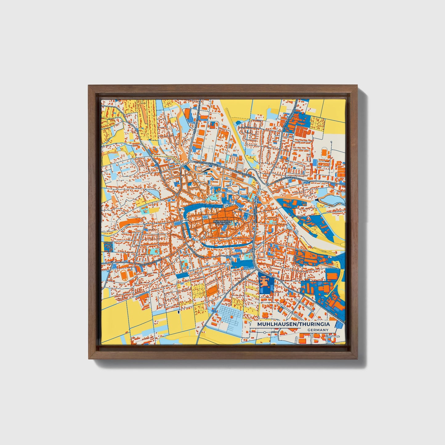 Mühlhausen/Thüringen Germany Colorful City Map Canvas Print • Dark Wooden Framed