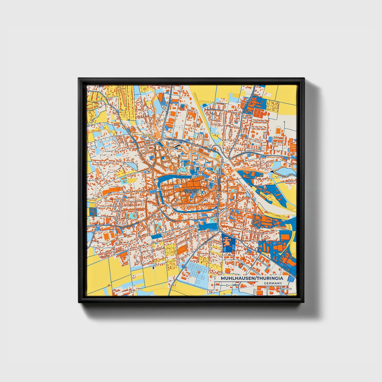 Mühlhausen/Thüringen Germany Colorful City Map Canvas Print • Black Framed