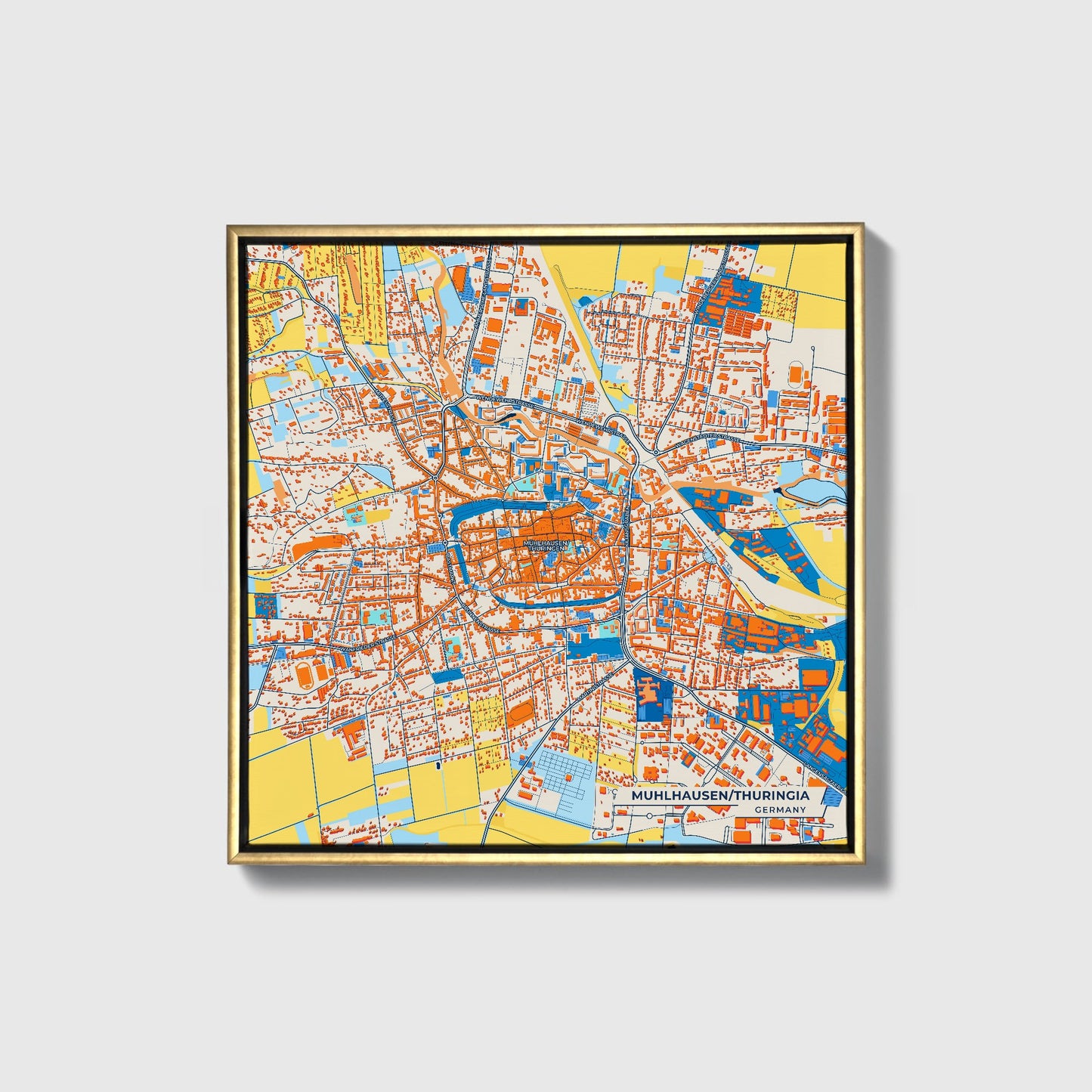 Mühlhausen/Thüringen Germany Colorful City Map Canvas Print • Gold Framed