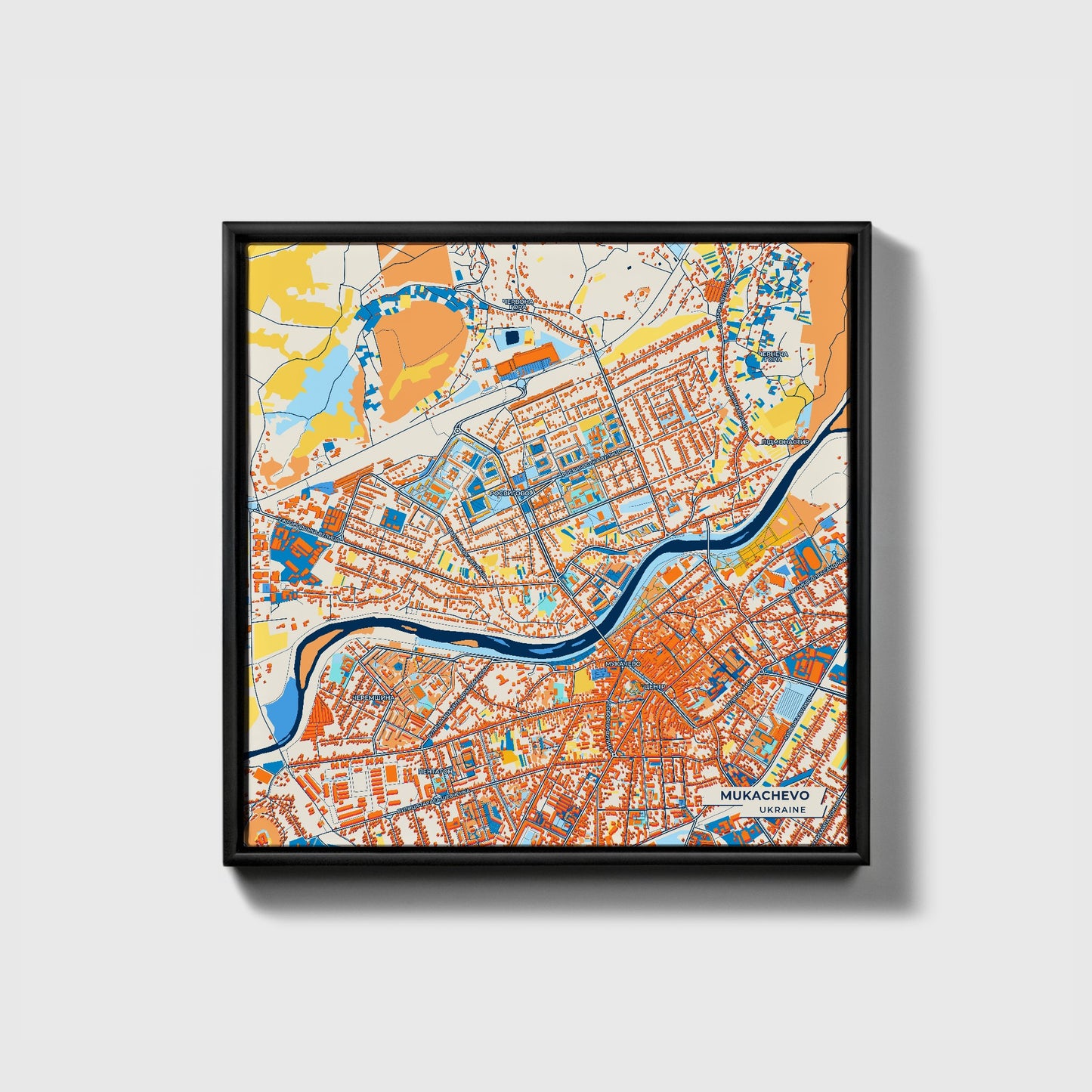 Мукачево Ukraine Colorful City Map Canvas Print • Black Framed